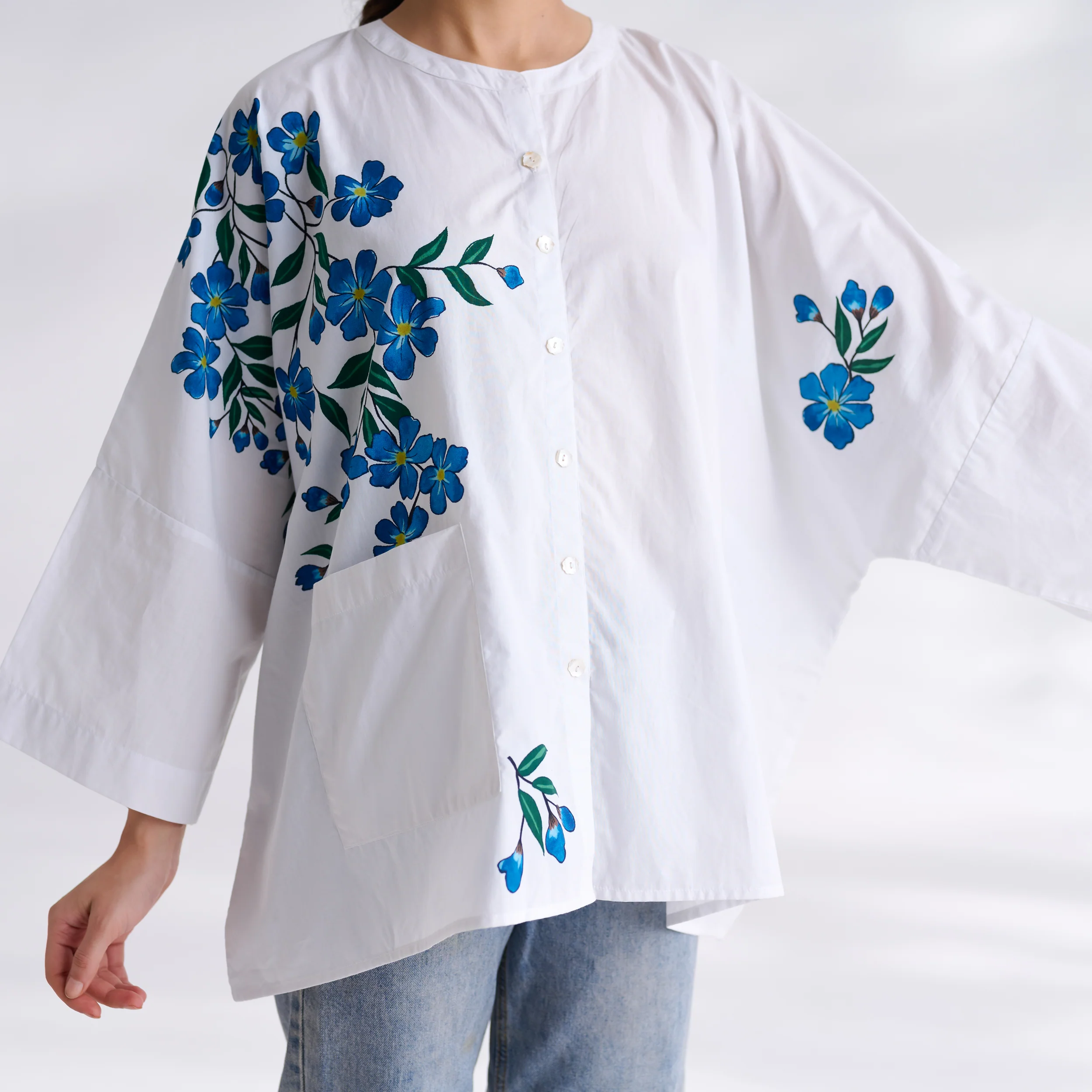 Petals on Cloud Cotton Shirt - Blue - Image 3