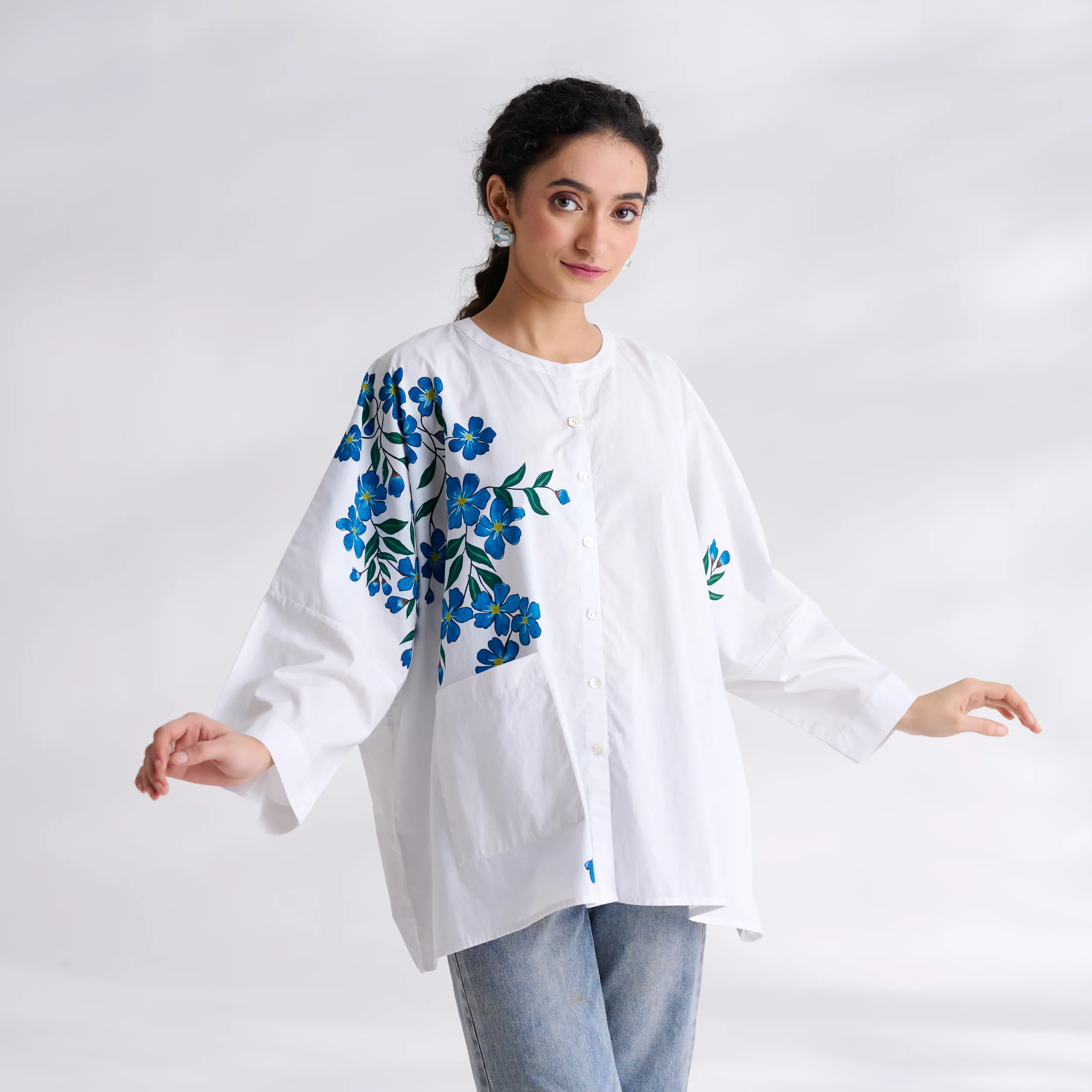 Petals on Cloud Cotton Shirt - Blue - Image 5