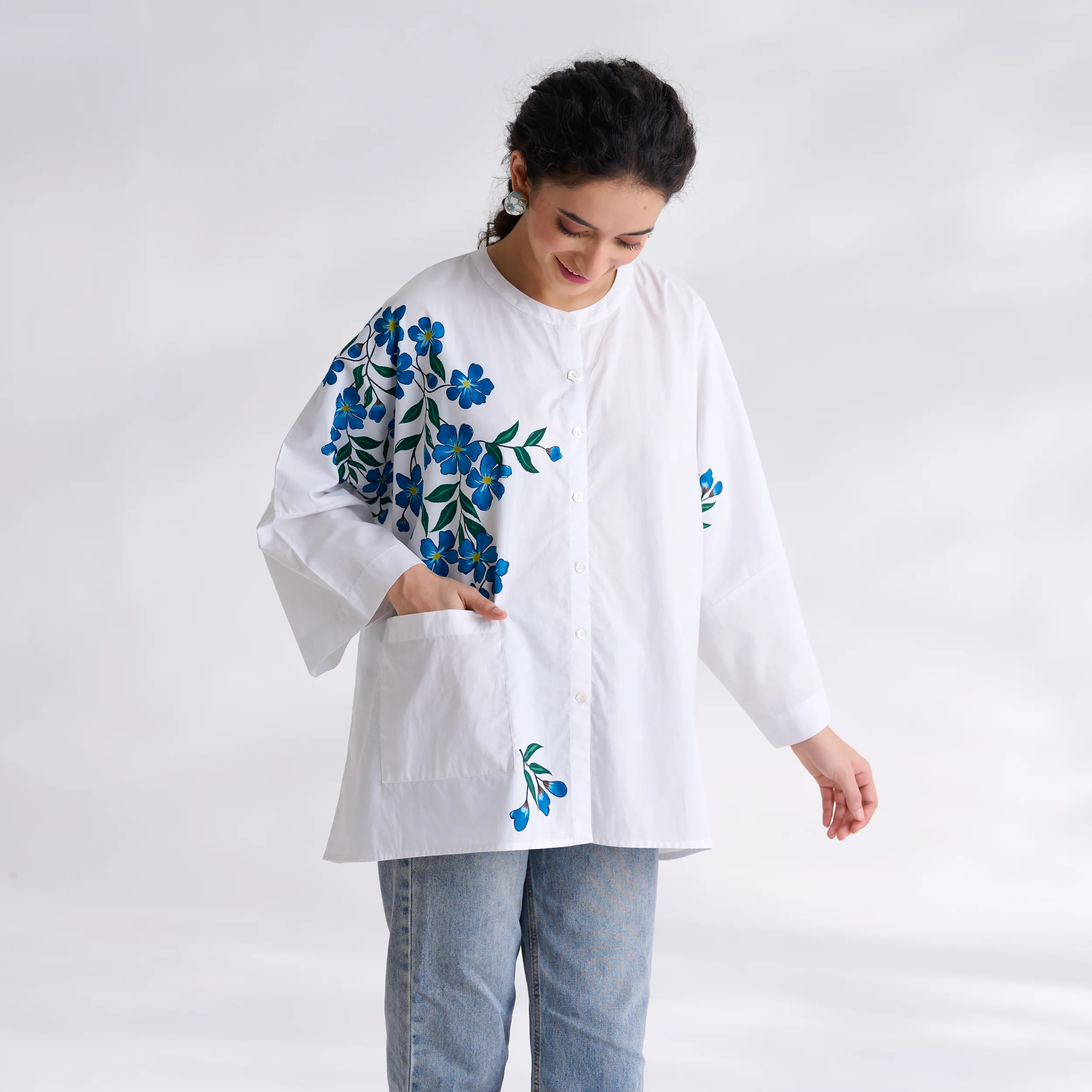 Petals on Cloud Cotton Shirt - Blue - Image 6