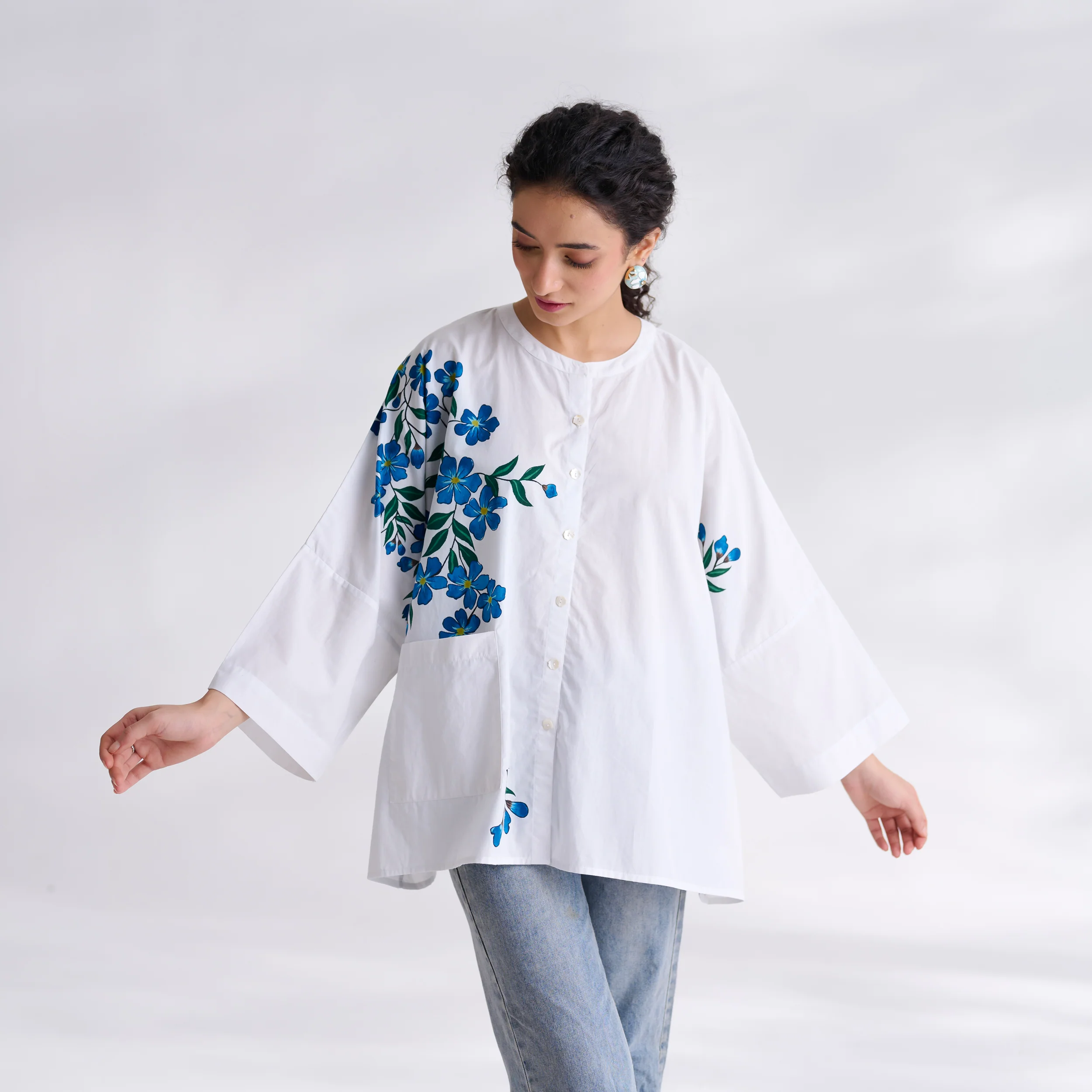 Petals on Cloud Cotton Shirt - Blue - Image 7