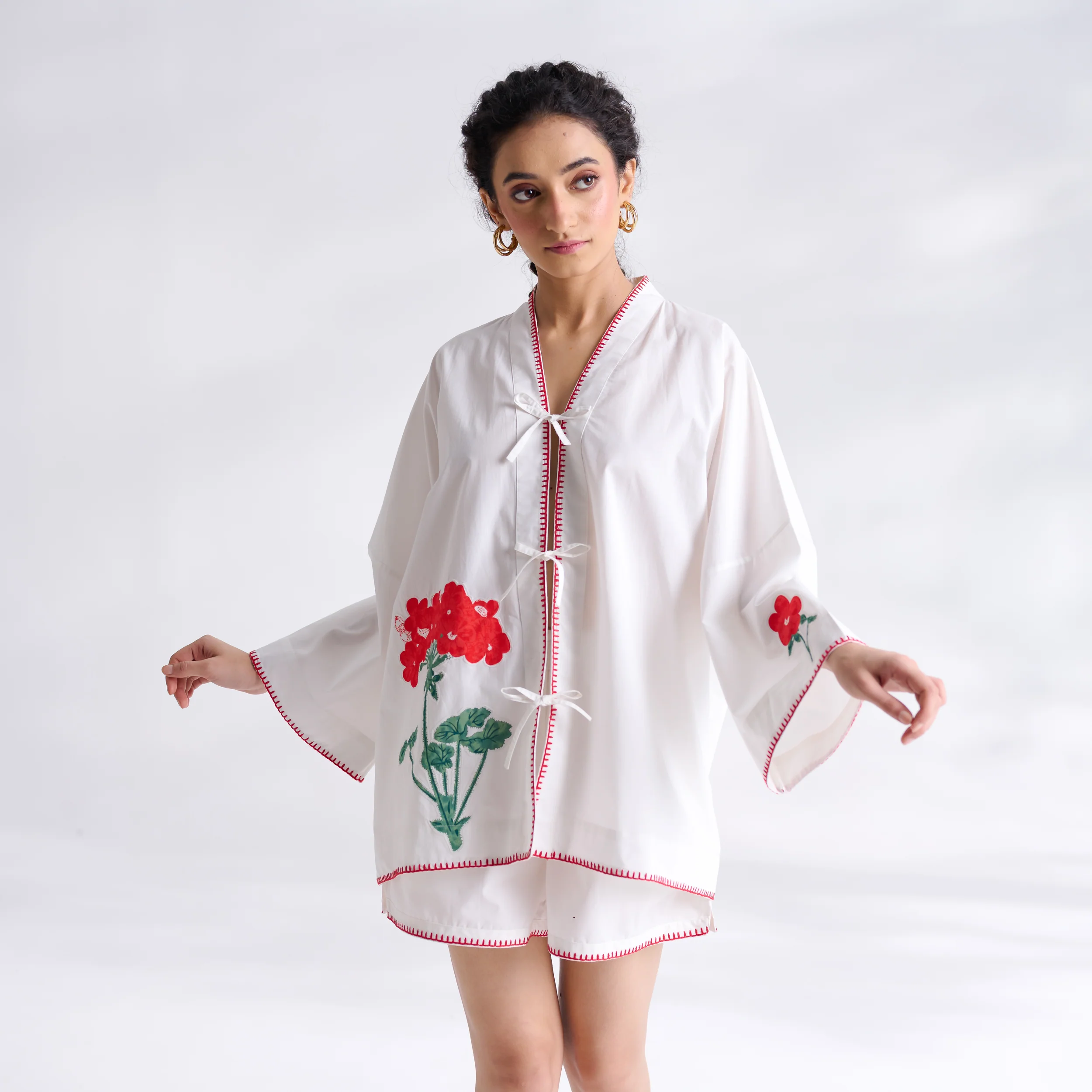 Petals on Cloud Embroidered Co-ord Set - Coral - Image 3