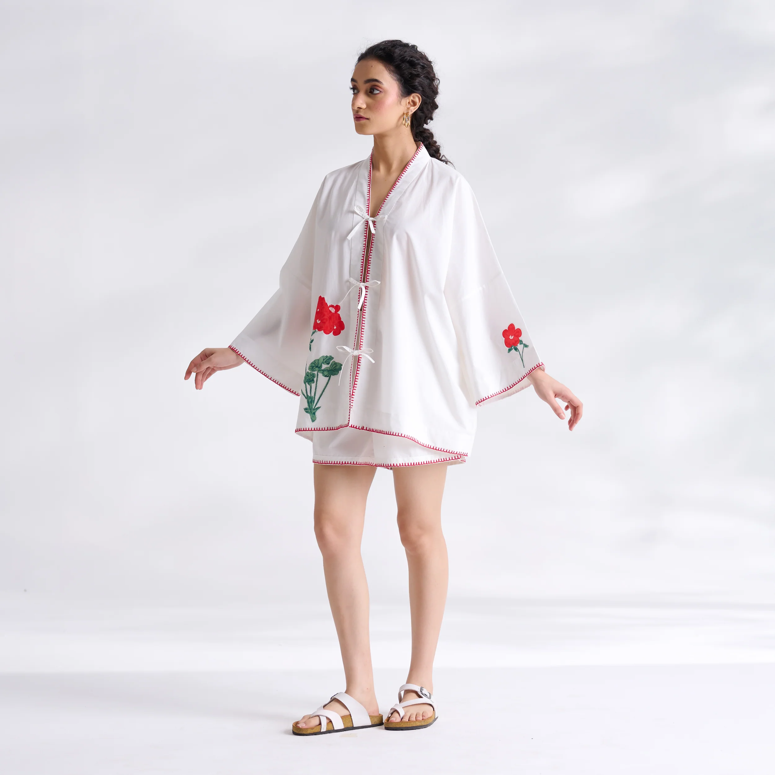 Petals on Cloud Embroidered Co-ord Set - Coral - Image 4