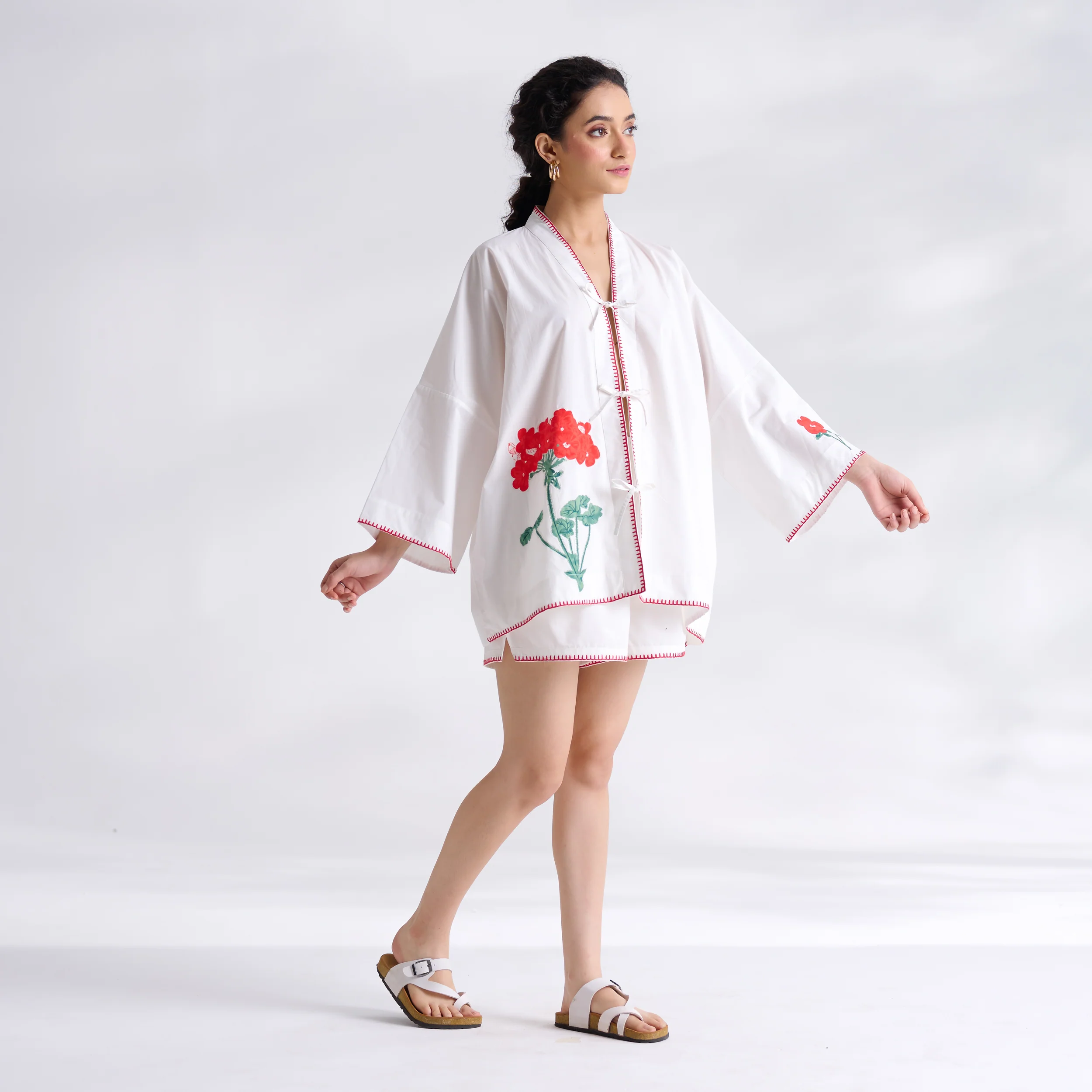 Petals on Cloud Embroidered Co-ord Set - Coral - Image 6