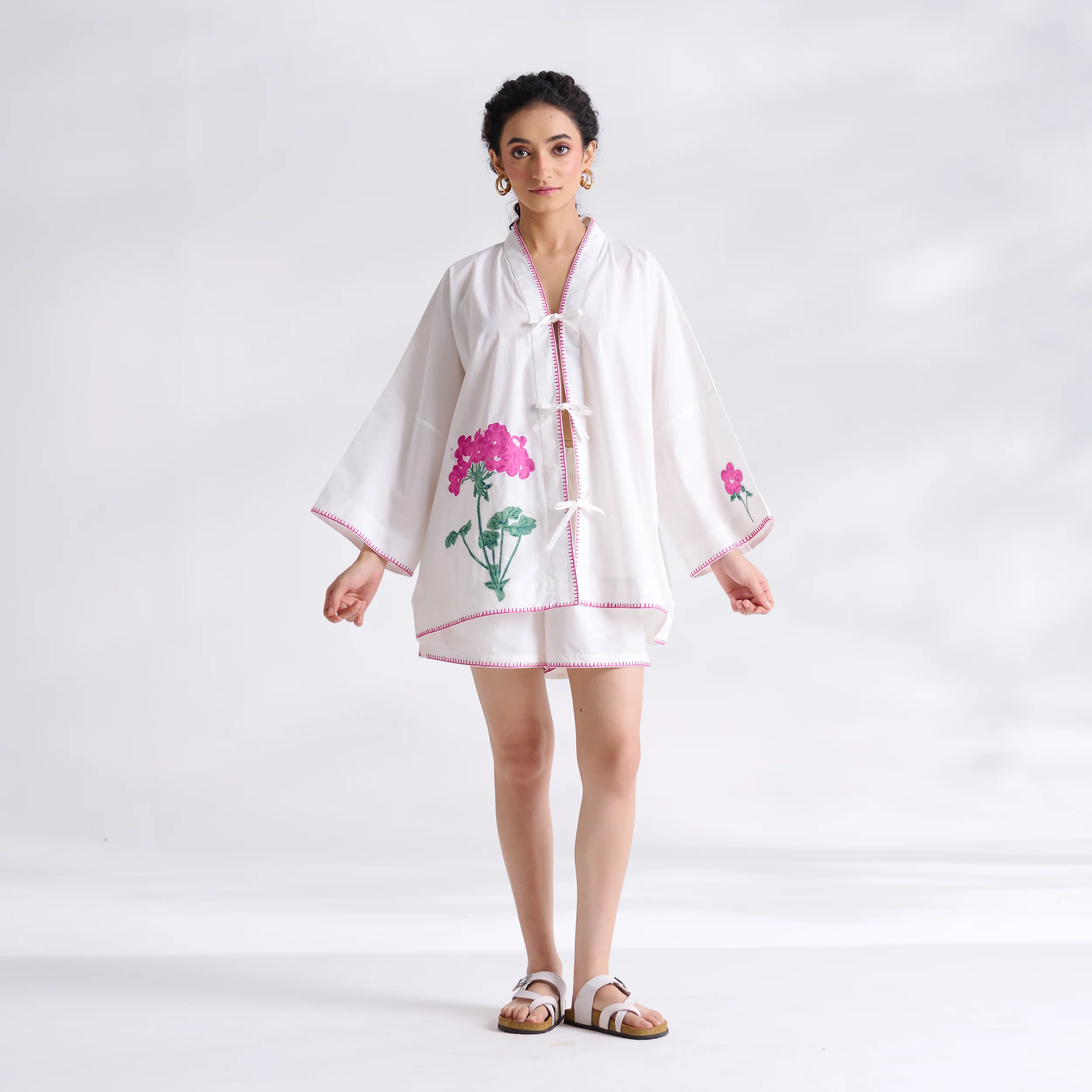 Petals on Cloud Embroidered Co-ord Set - Pink