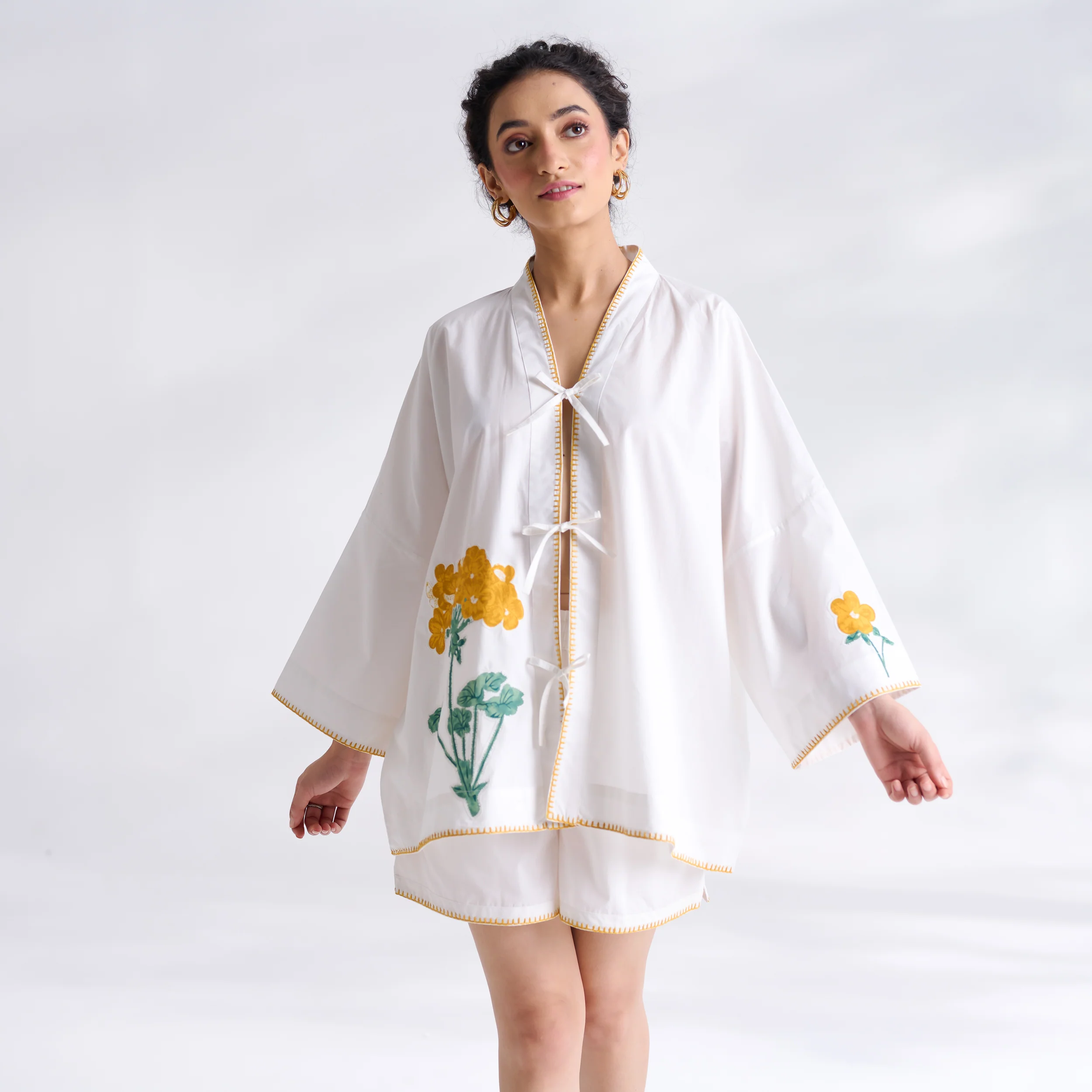 Petals on Cloud Embroidered Co-ord Set - Yellow - Image 3