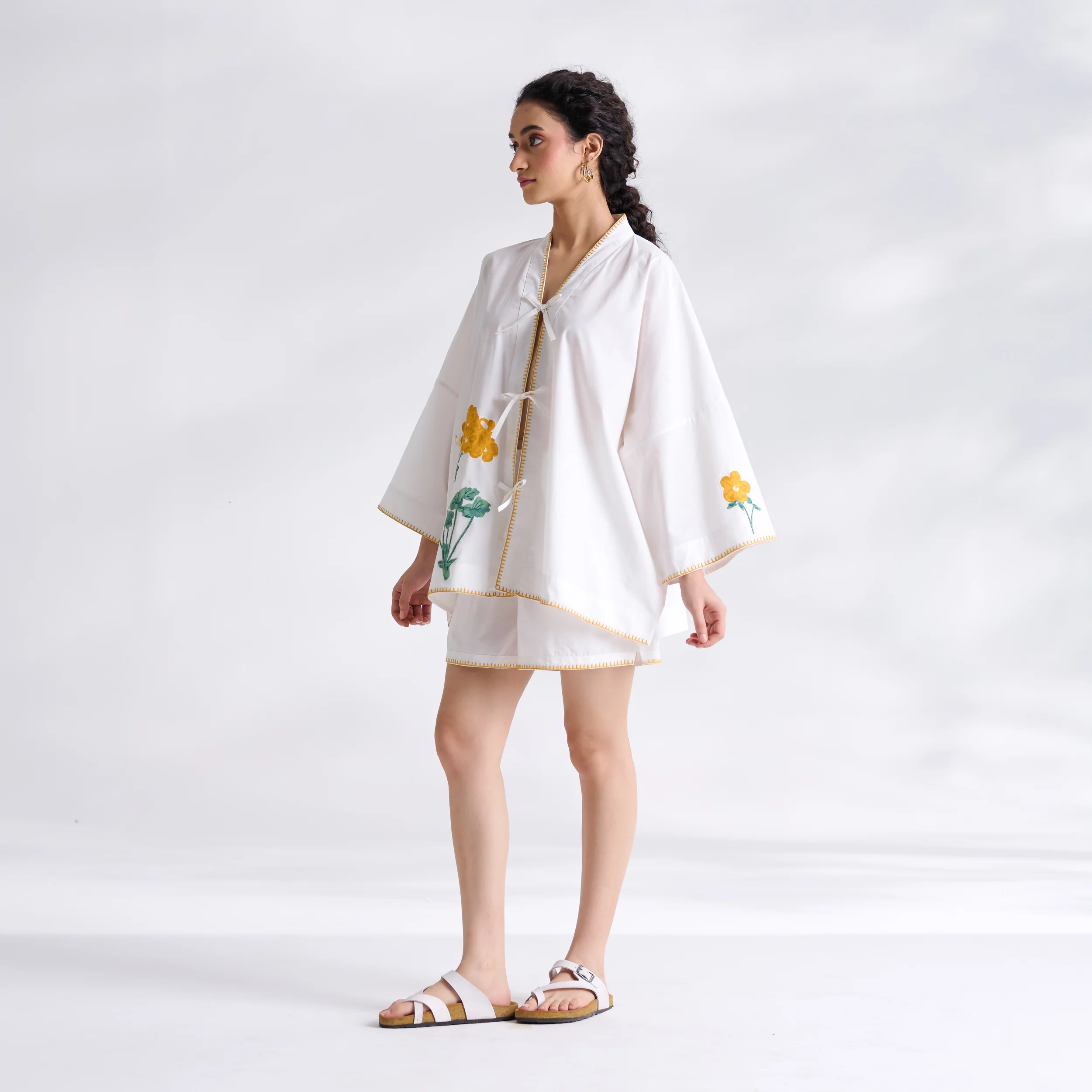 Petals on Cloud Embroidered Co-ord Set - Yellow - Image 4