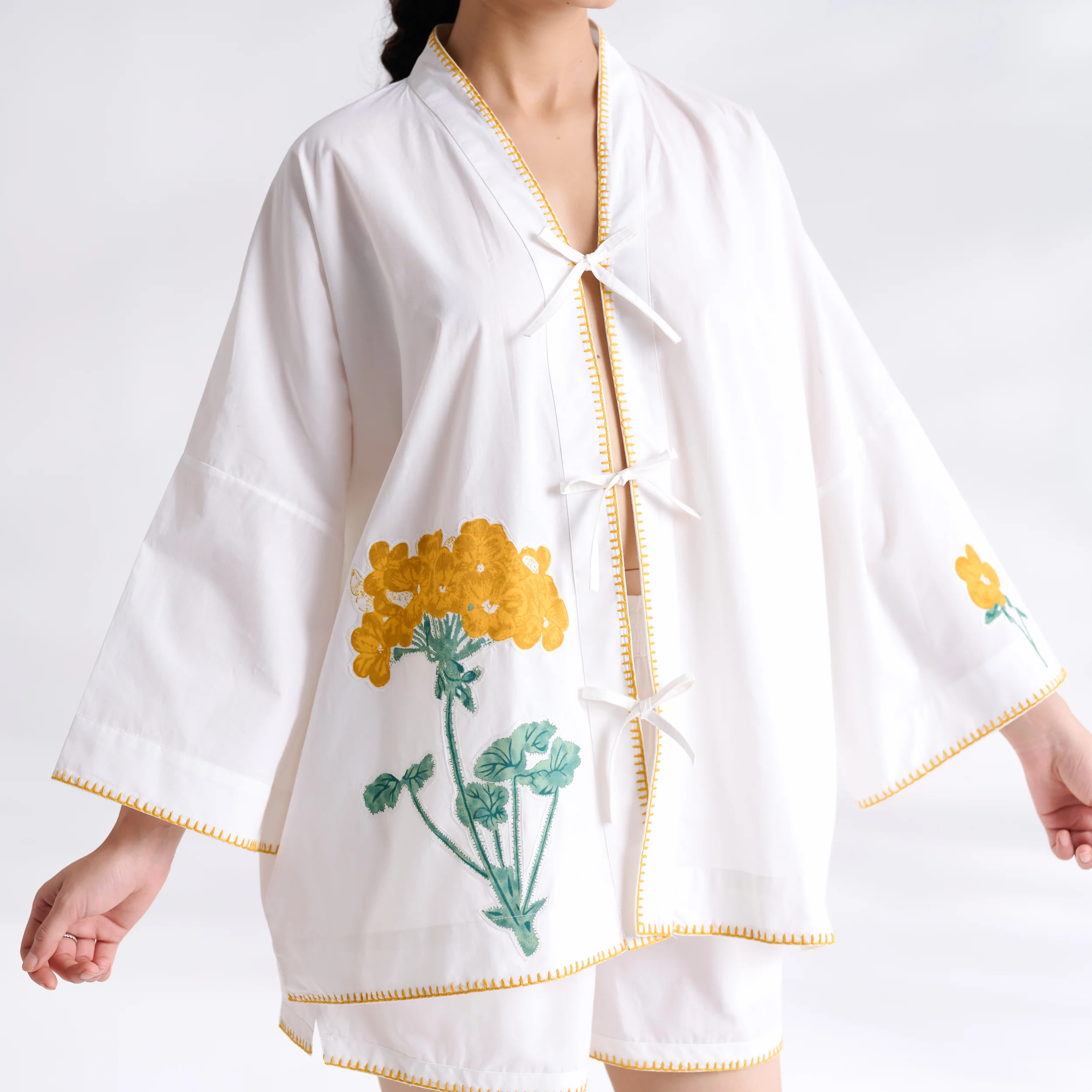 Petals on Cloud Embroidered Co-ord Set - Yellow - Image 7