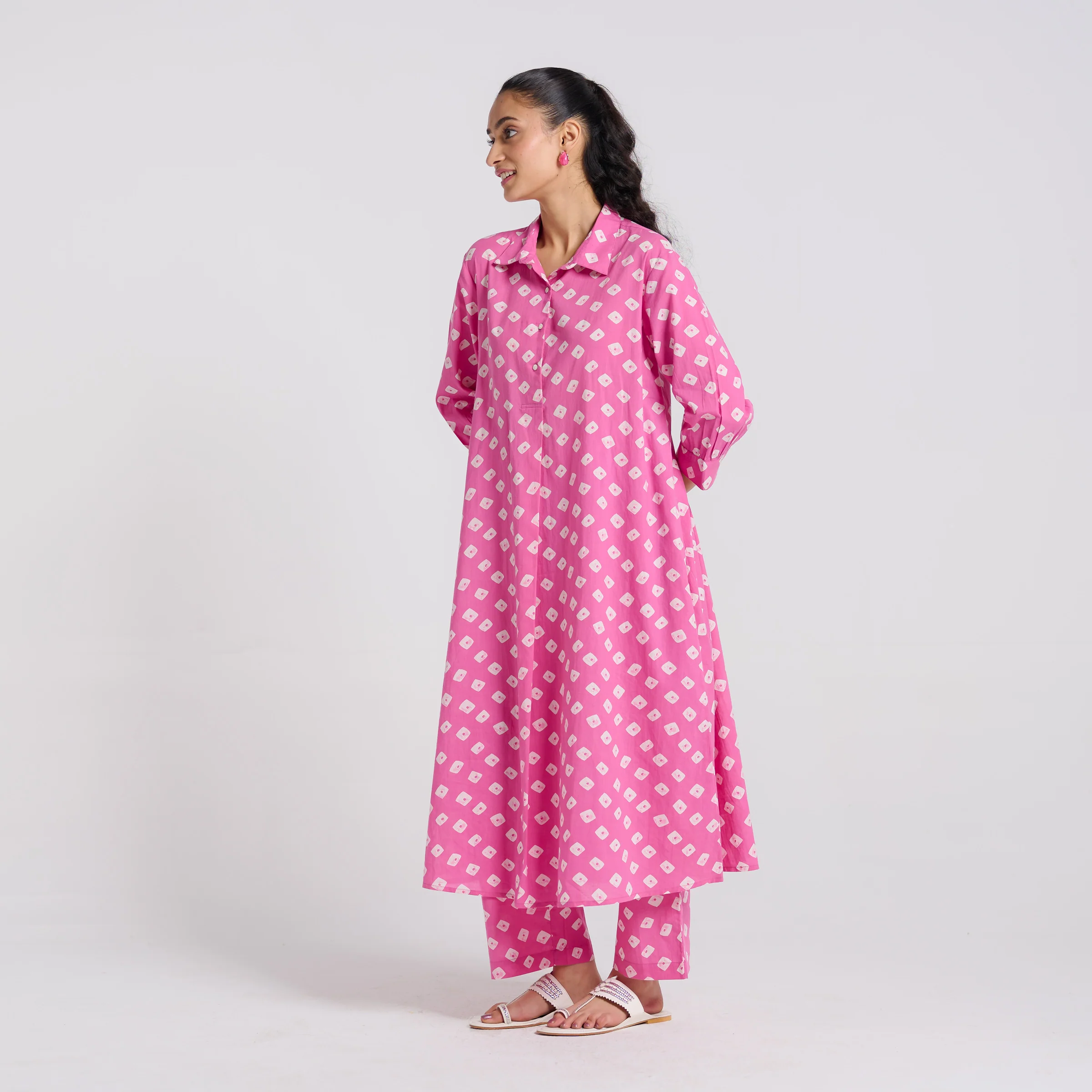 Pink Breezy Pure Cotton Kurta Pant Set with Shirt Collar - Image 5
