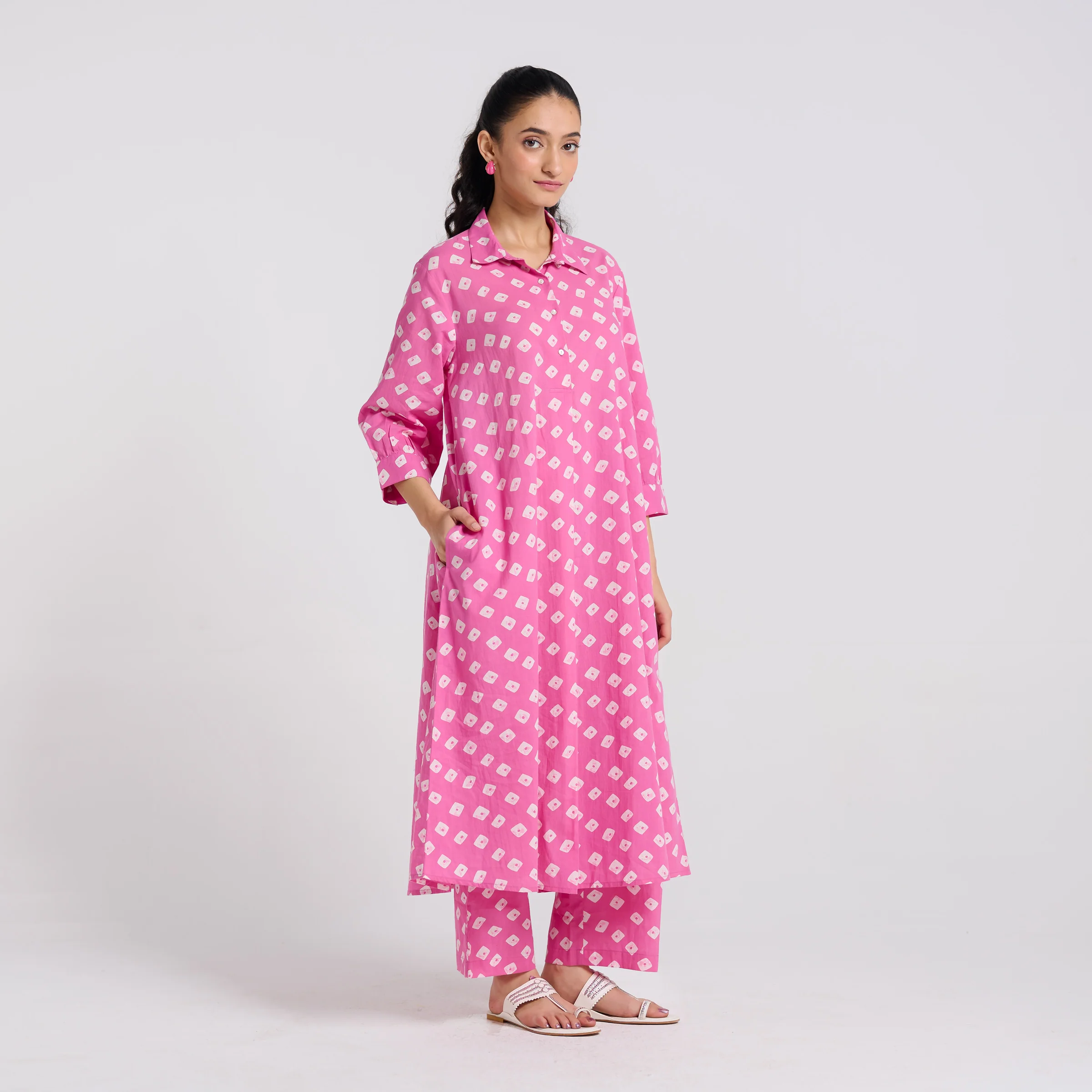 Pink Breezy Pure Cotton Kurta Pant Set with Shirt Collar - Image 6