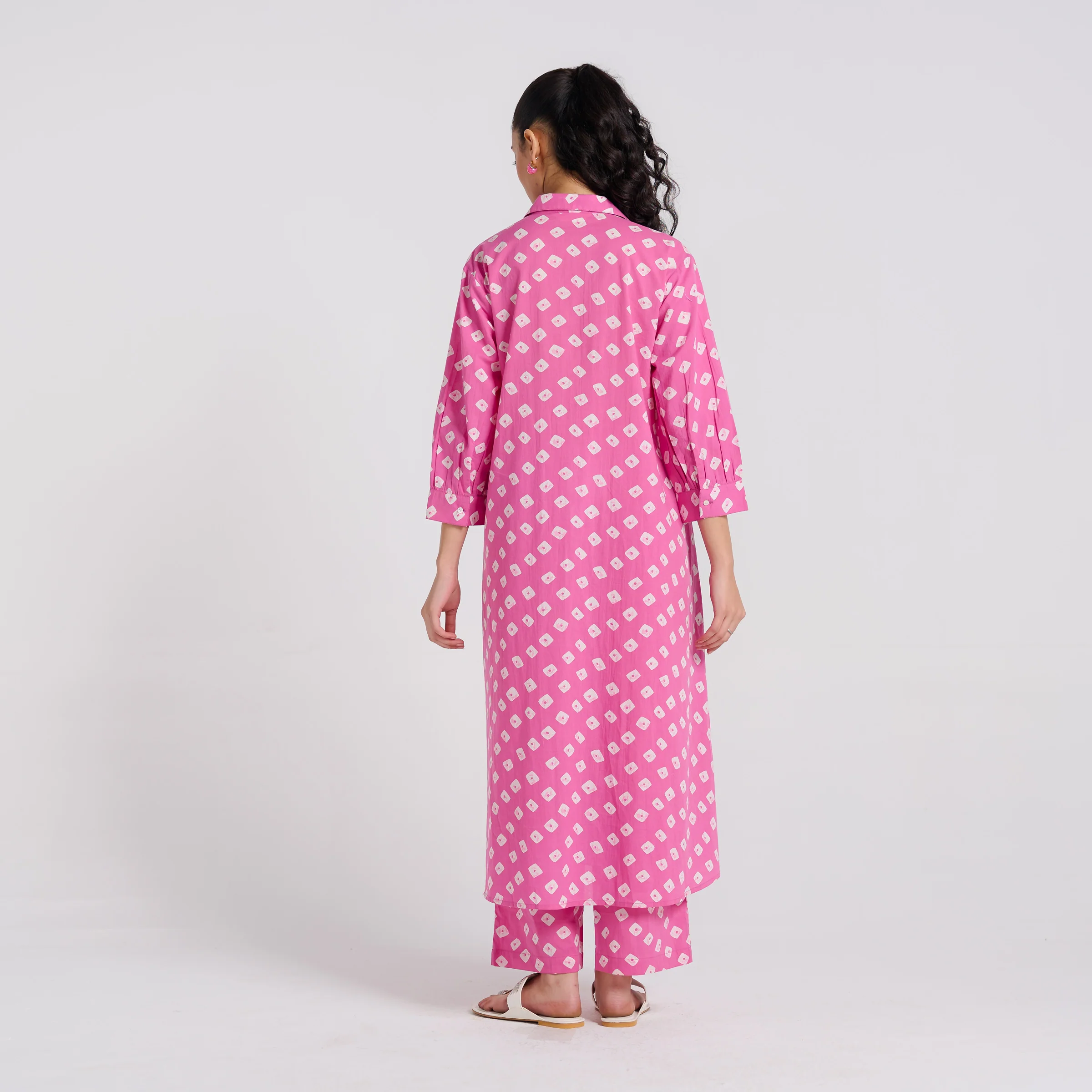 Pink Breezy Pure Cotton Kurta Pant Set with Shirt Collar - Image 7