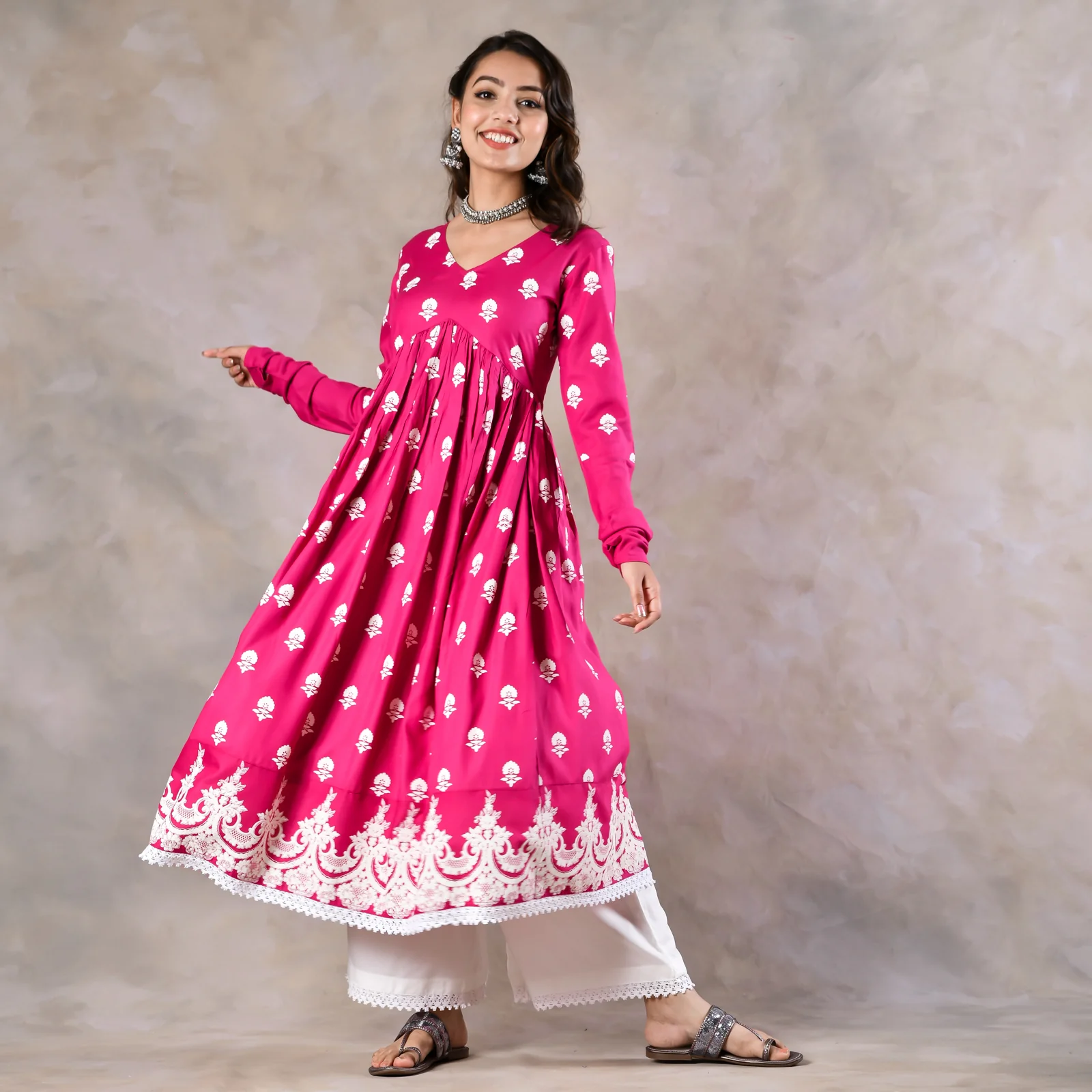 Pink Front Gathered Kurta Pant Co-ord Set - Image 10
