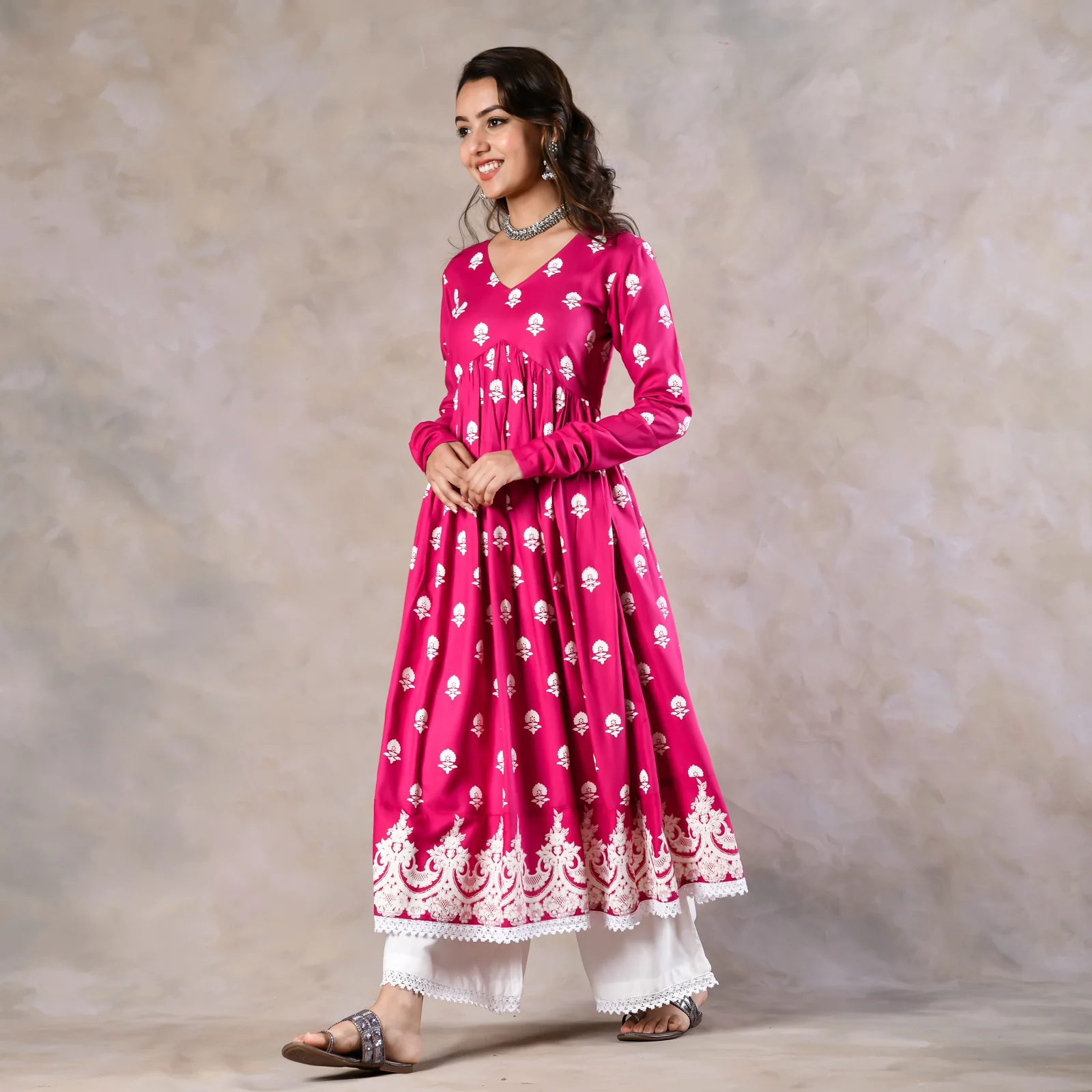 Pink Front Gathered Kurta Pant Co-ord Set - Image 12