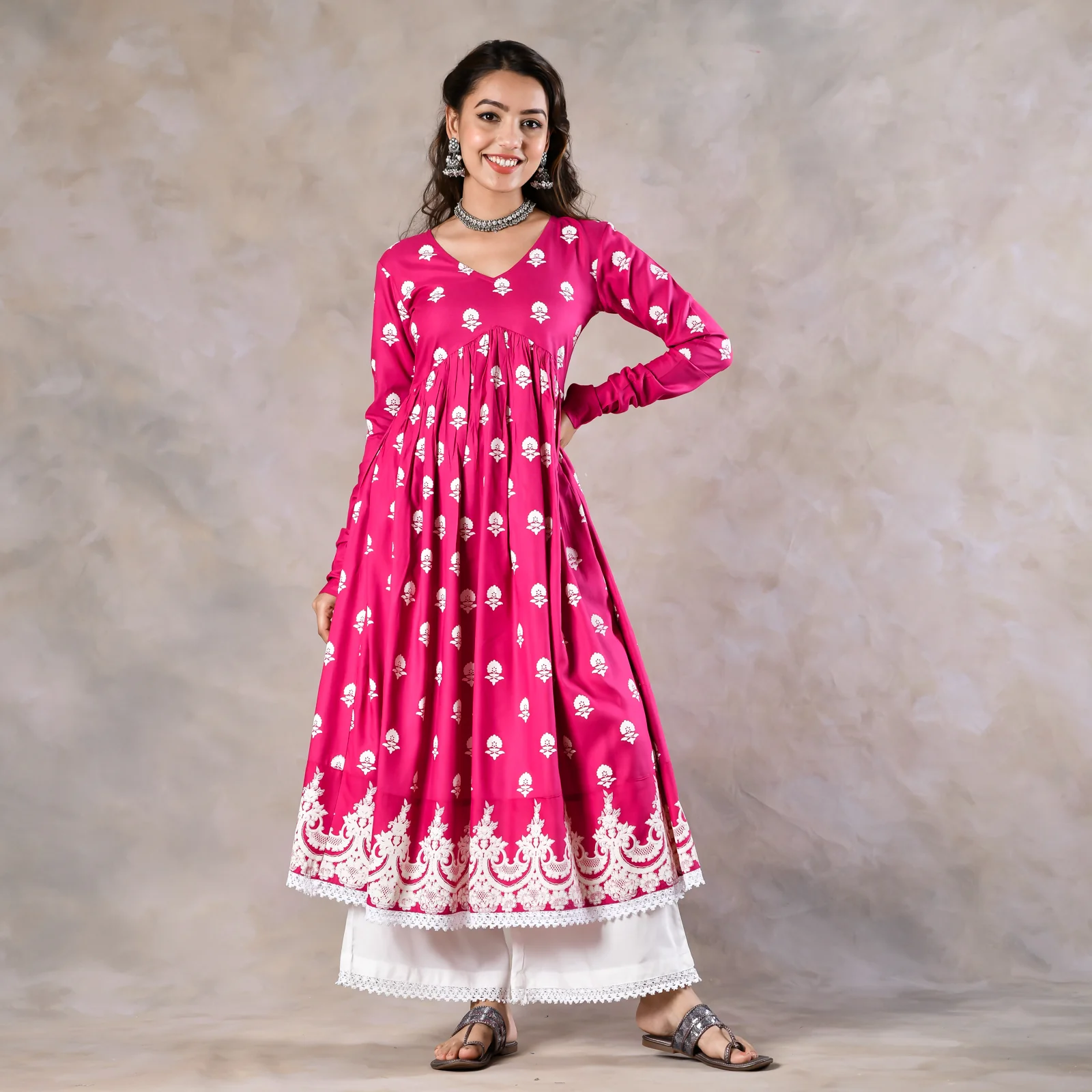 Pink Front Gathered Kurta Pant Co-ord Set - Image 13