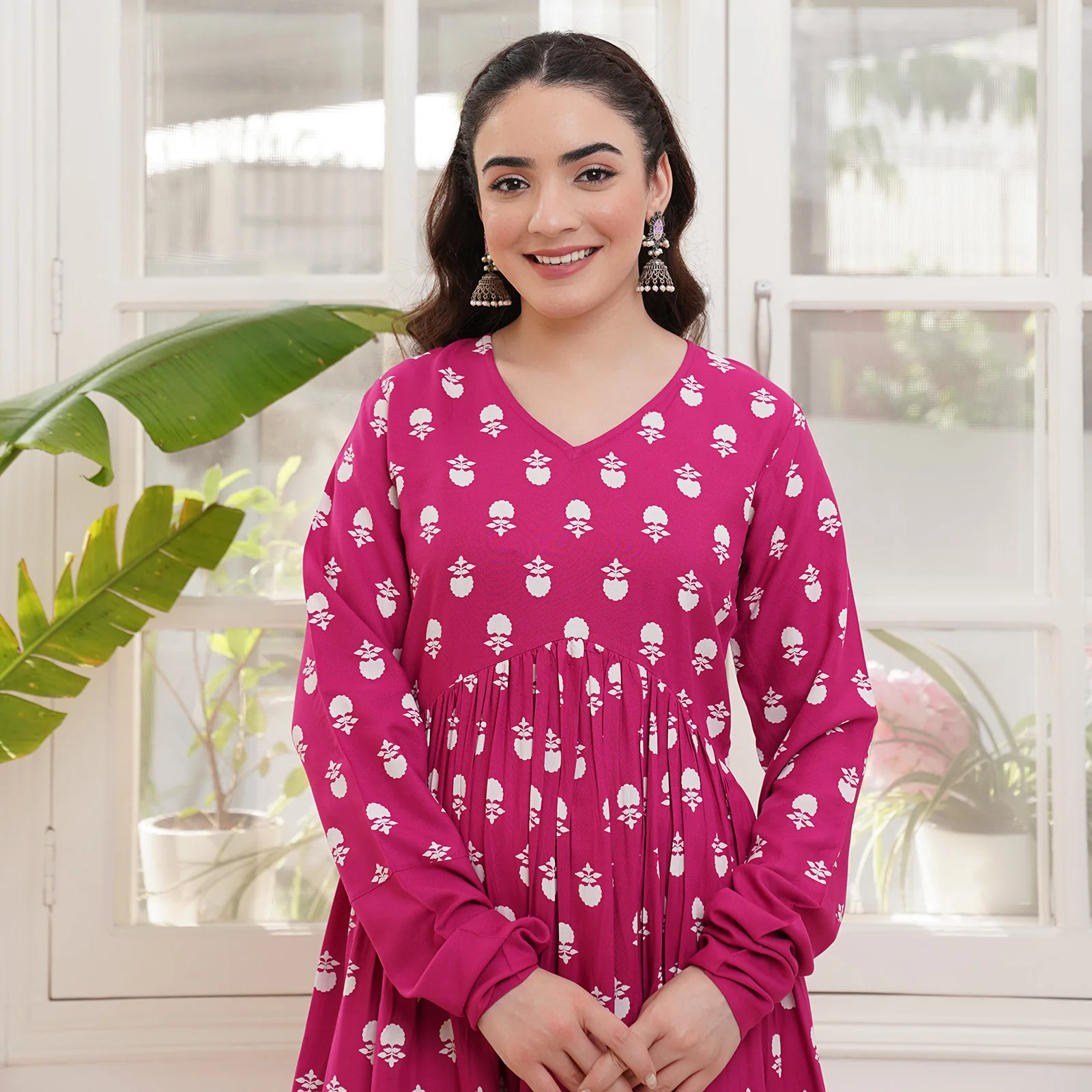 Pink Front Gathered Kurta Pant Co-ord Set - Image 3
