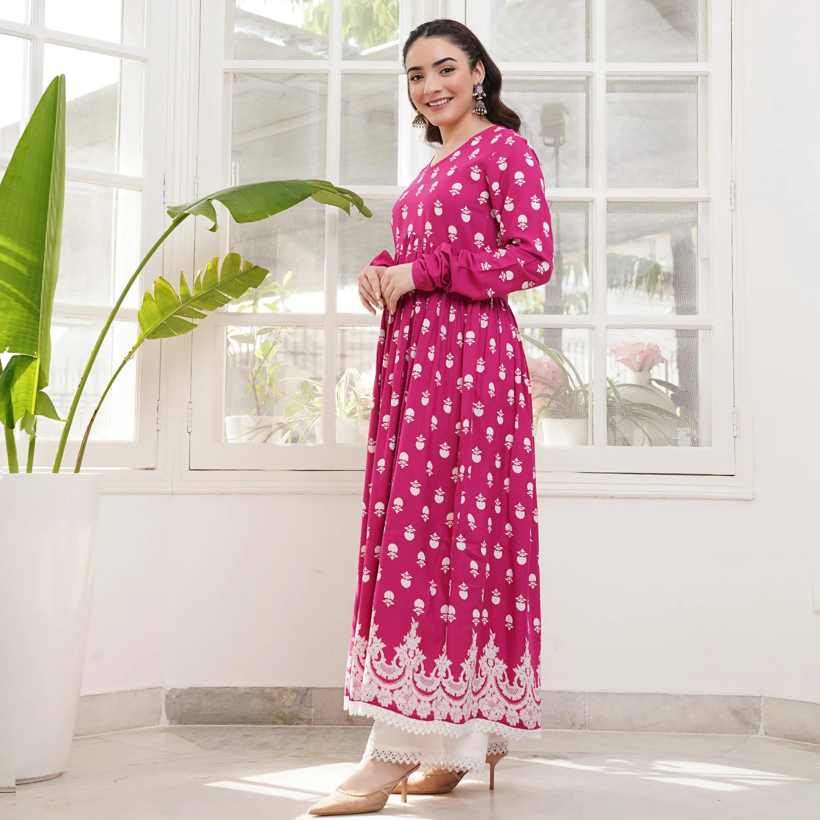 Pink Front Gathered Kurta Pant Co-ord Set - Image 5