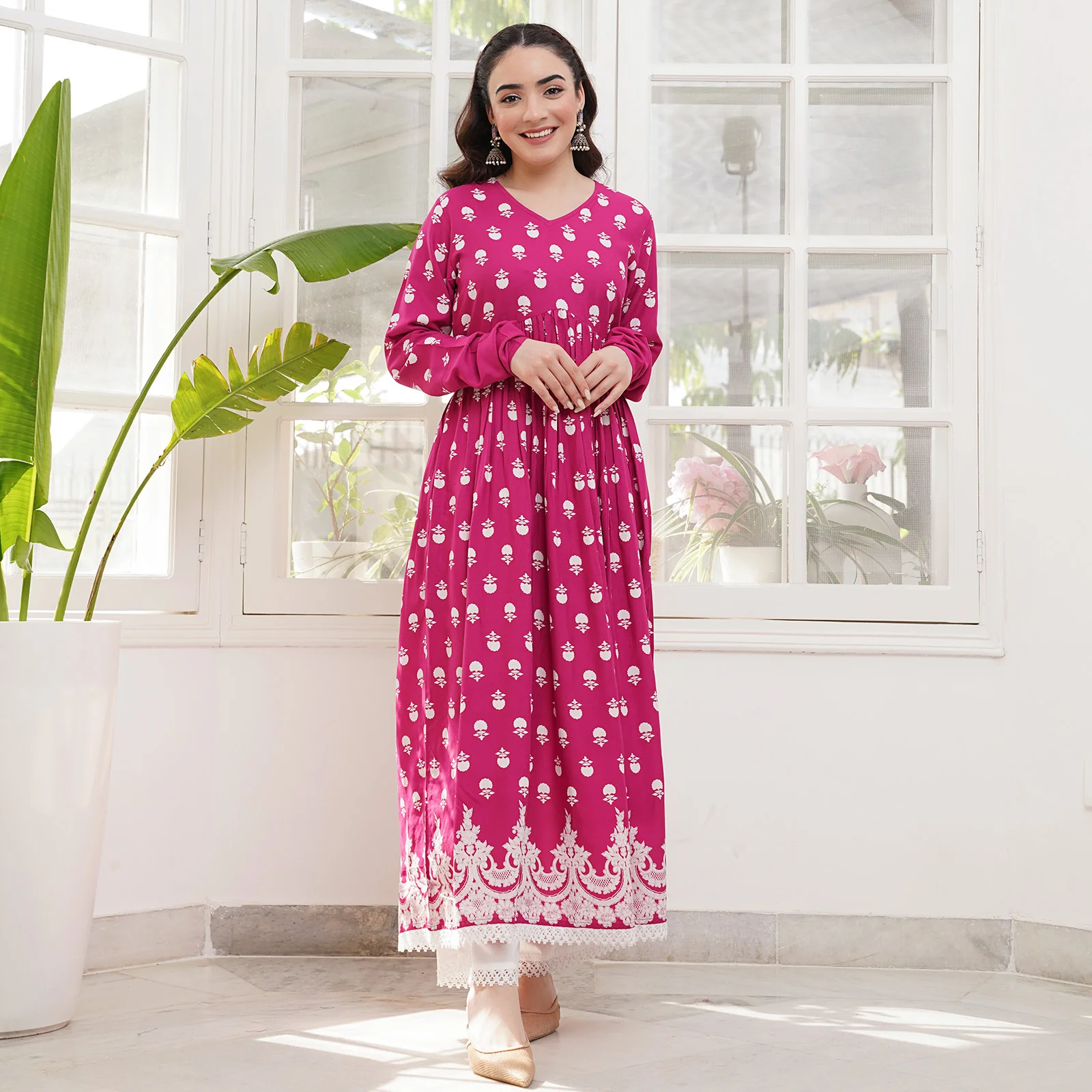 Pink Front Gathered Kurta Pant Co-ord Set - Image 6