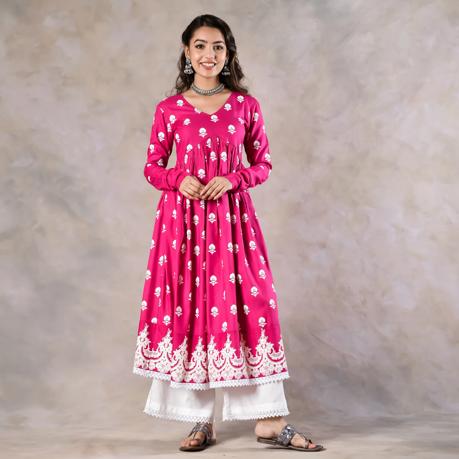 Pink Front Gathered Kurta Pant Co-ord Set - Image 8