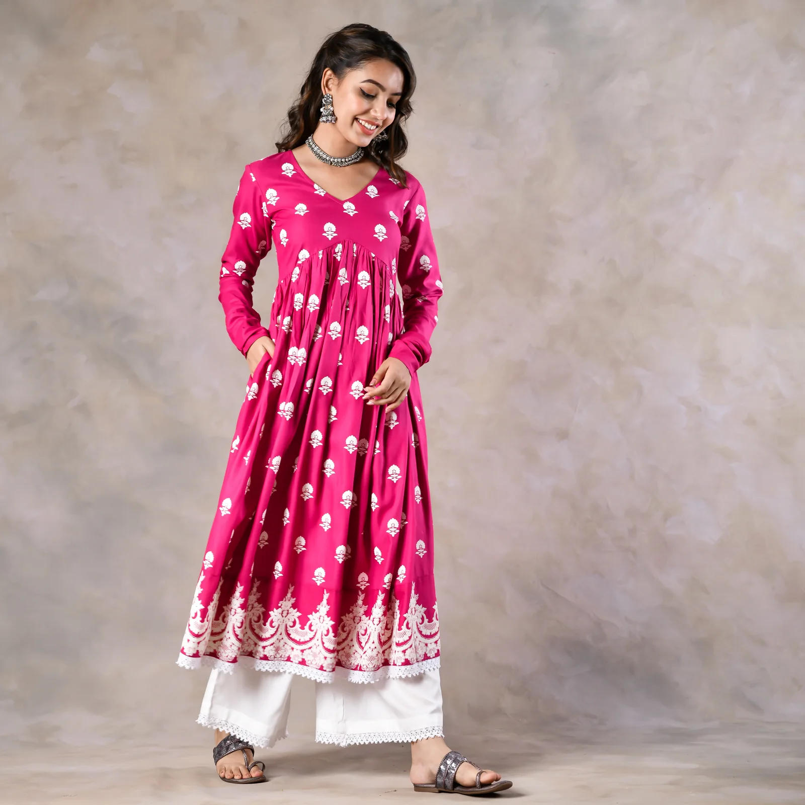 Pink Front Gathered Kurta Pant Co-ord Set - Image 9