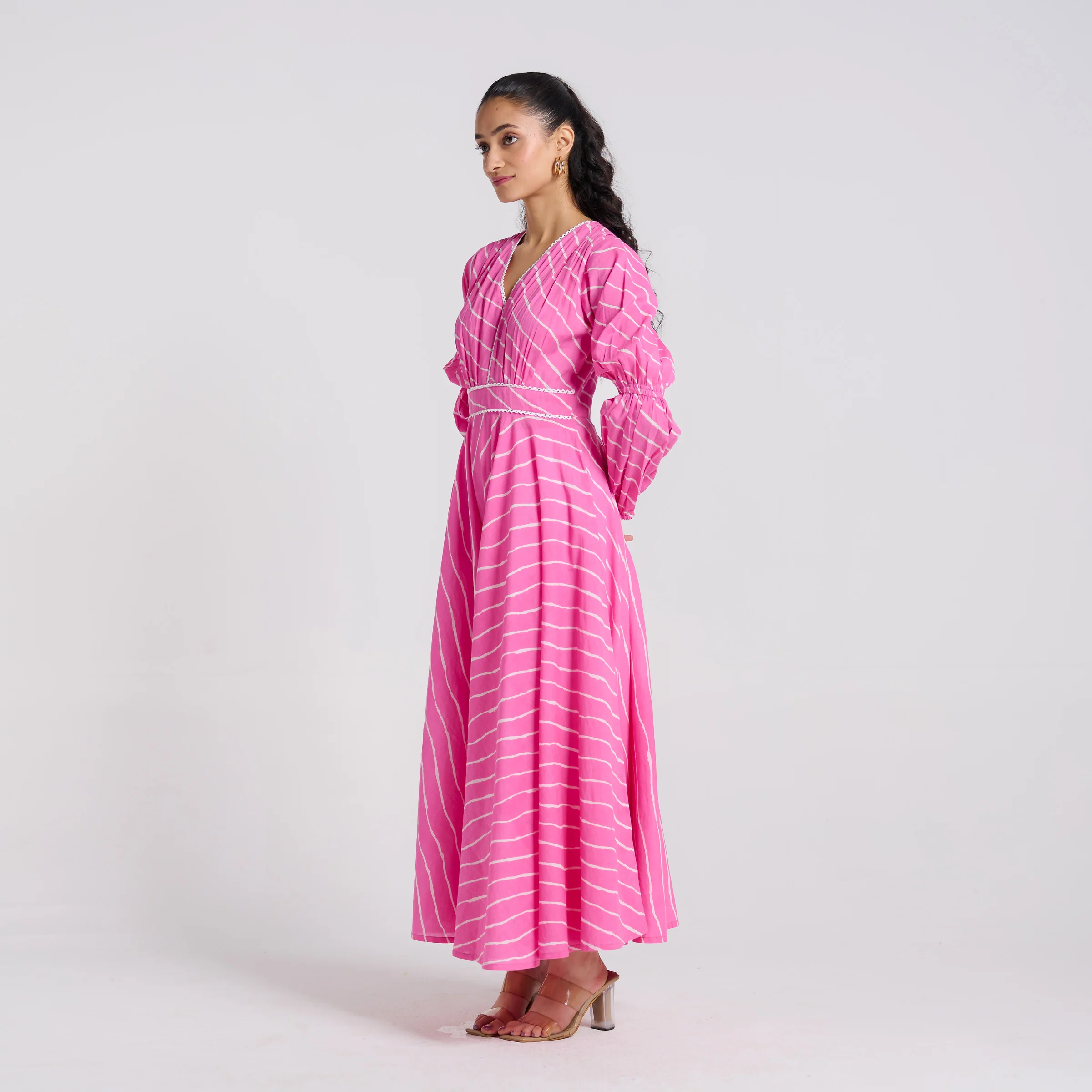 Pink Leheriya Pure Cotton Maxi Dress - Image 4