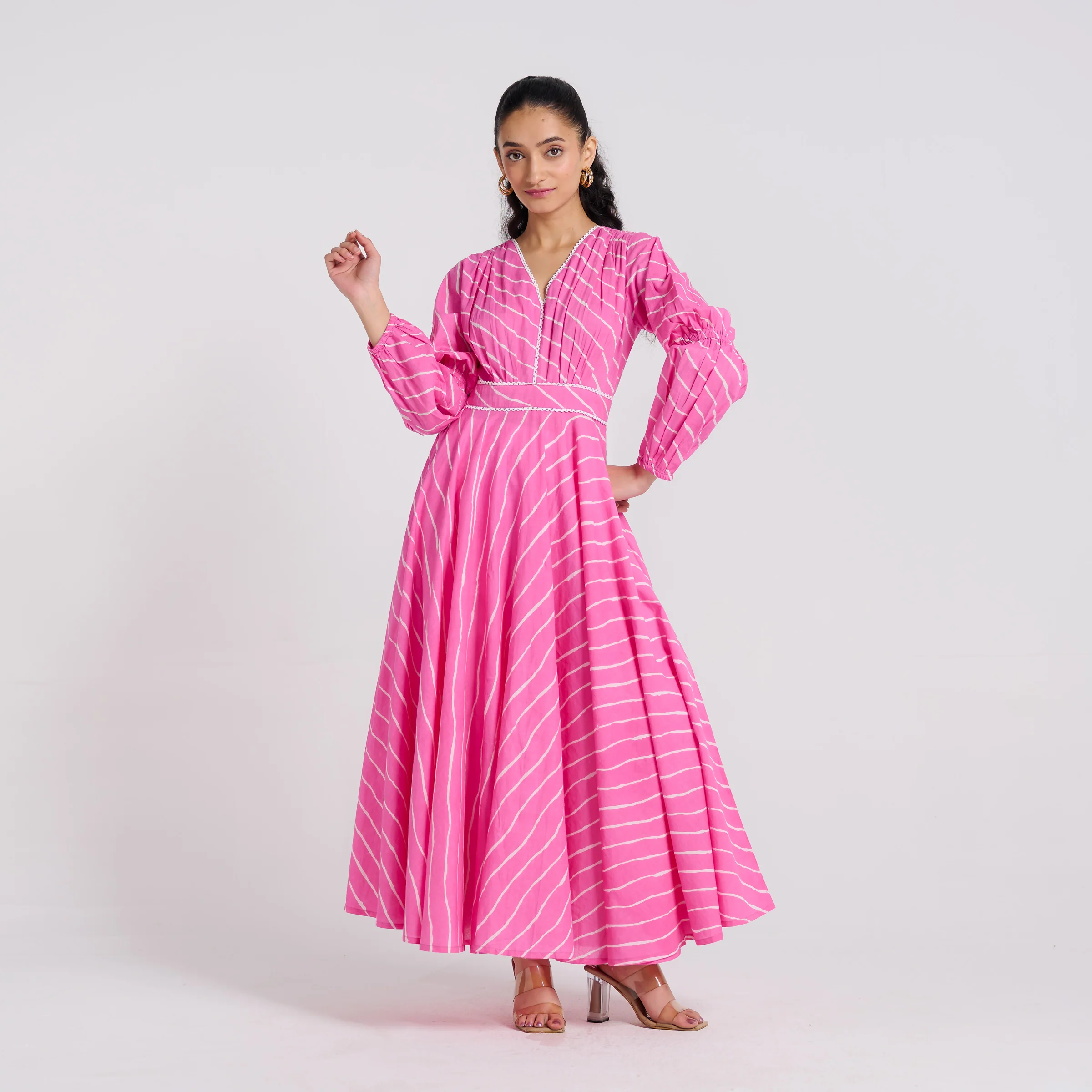 Pink Leheriya Pure Cotton Maxi Dress - Image 6