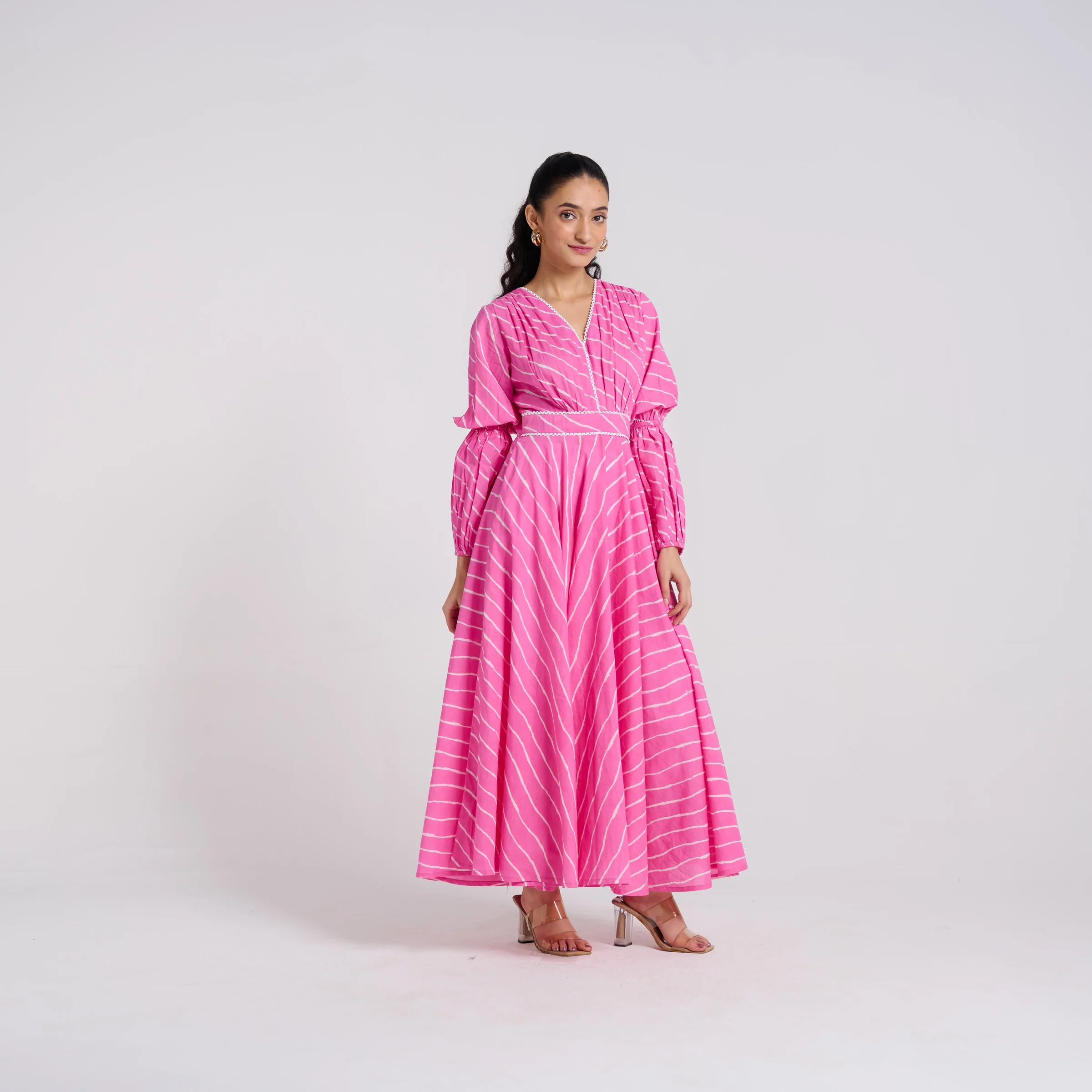 Pink Leheriya Pure Cotton Maxi Dress - Image 7