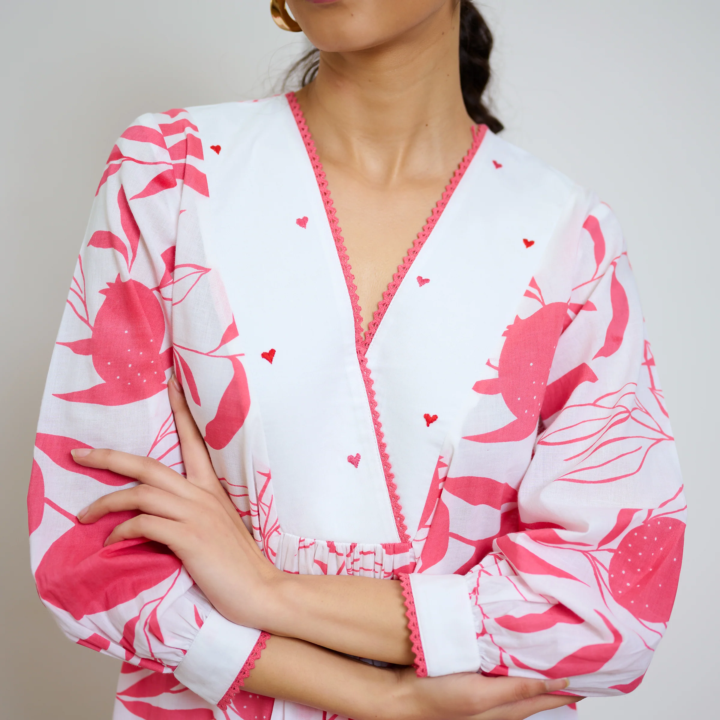 Pink Love is in the Air Cotton Kurta Set with Hand Embroidery Detail - Image 2