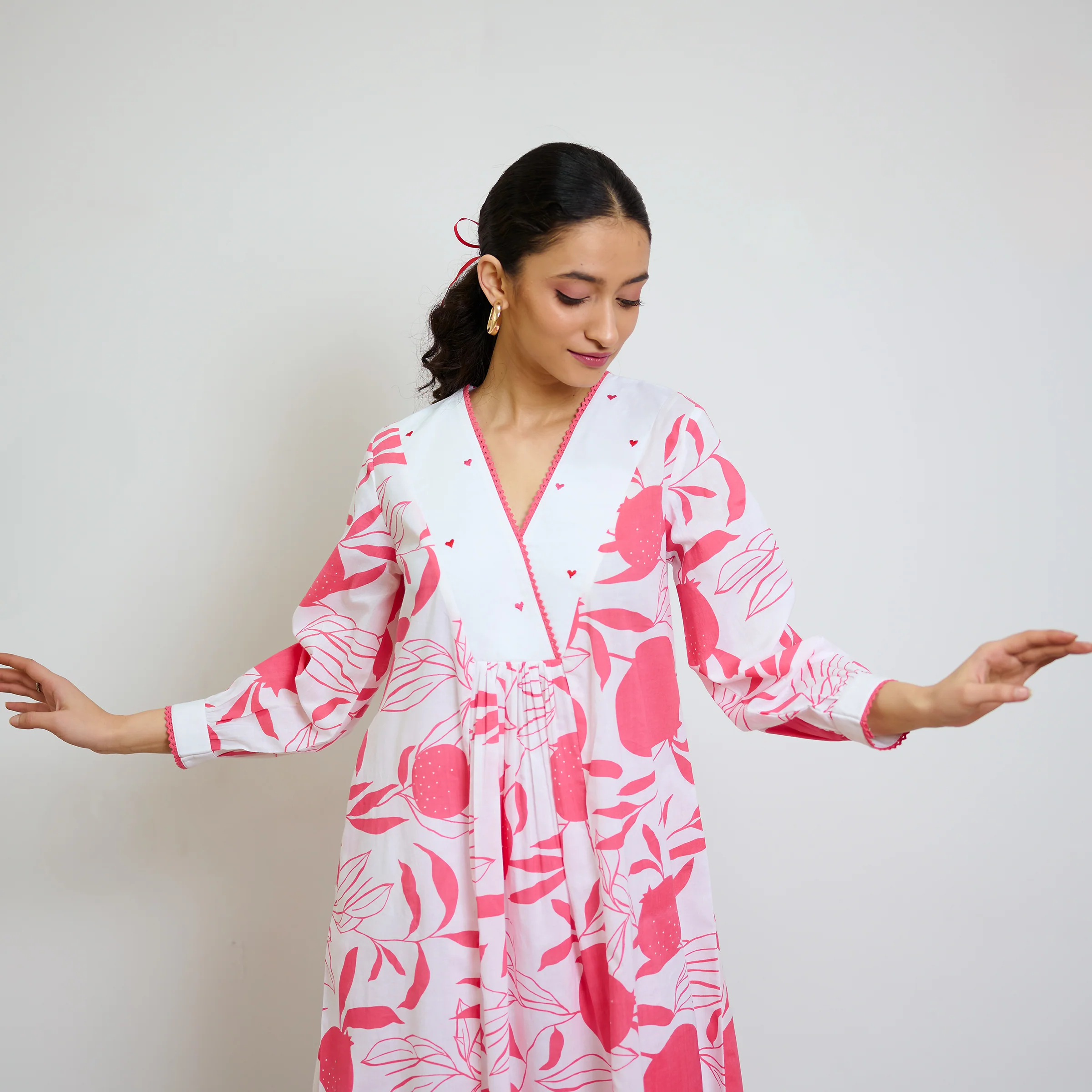 Pink Love is in the Air Cotton Kurta Set with Hand Embroidery Detail - Image 4
