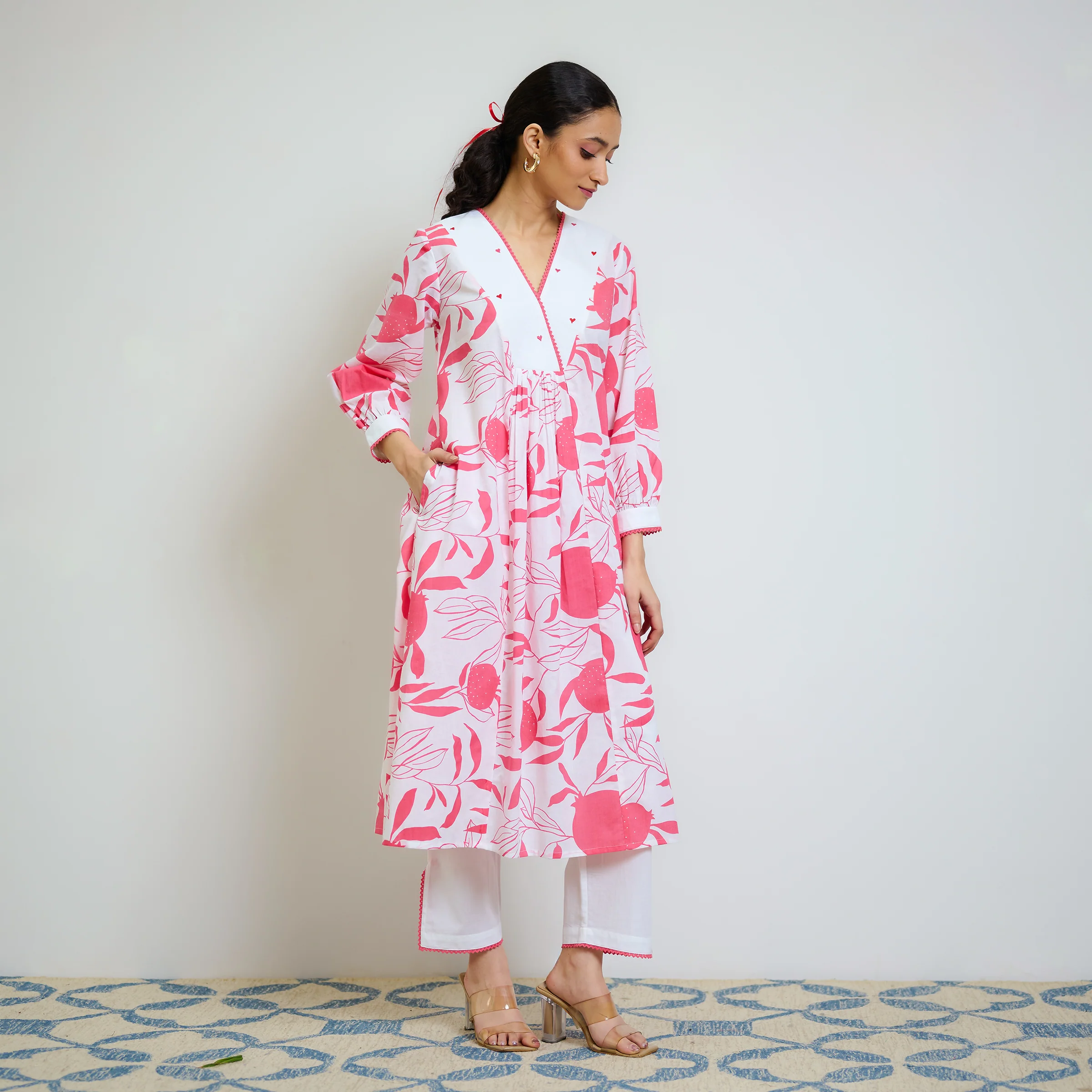 Pink Love is in the Air Cotton Kurta Set with Hand Embroidery Detail - Image 7
