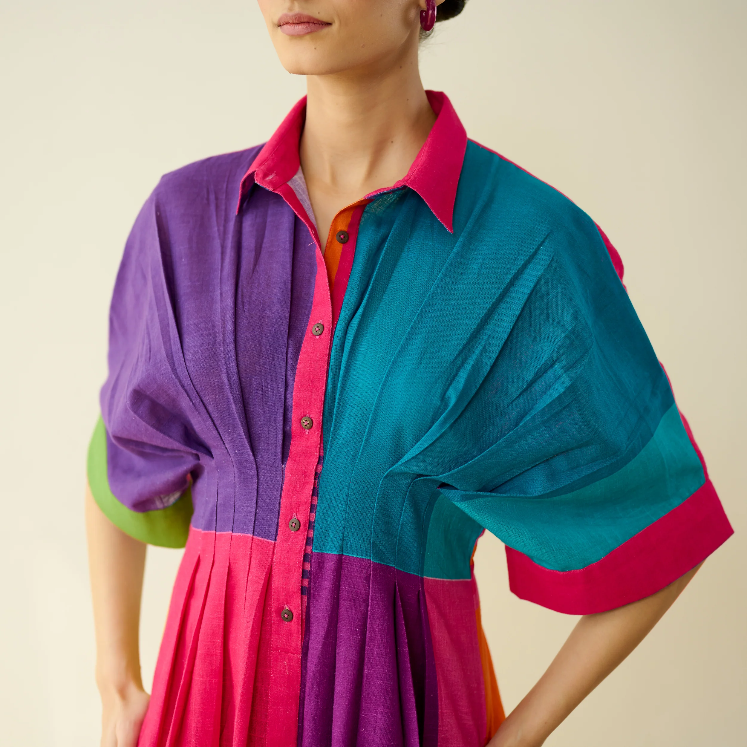 Pop Checks Pure Slub Cotton Dress - Multicolour - Image 3