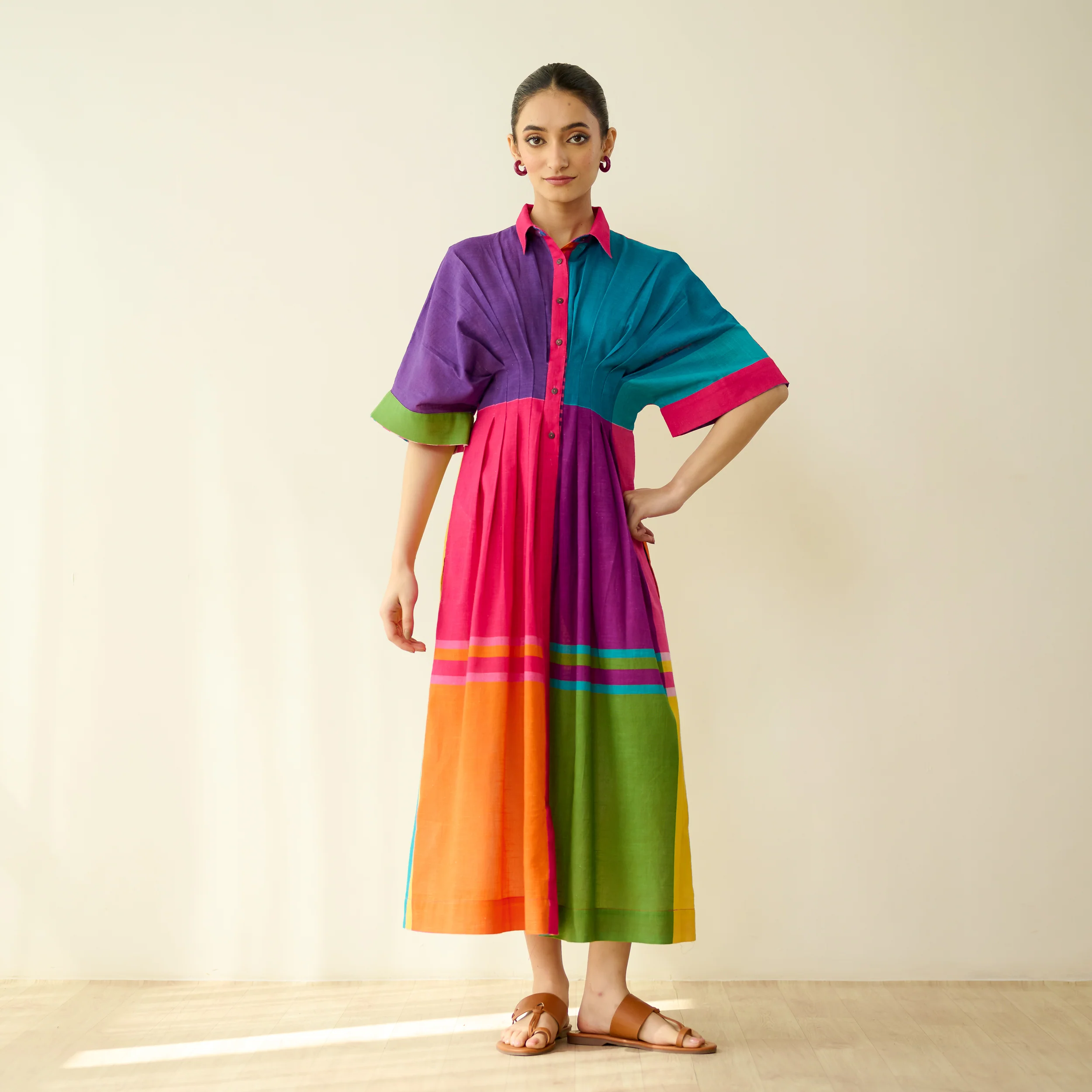 Pop Checks Pure Slub Cotton Dress - Multicolour - Image 5