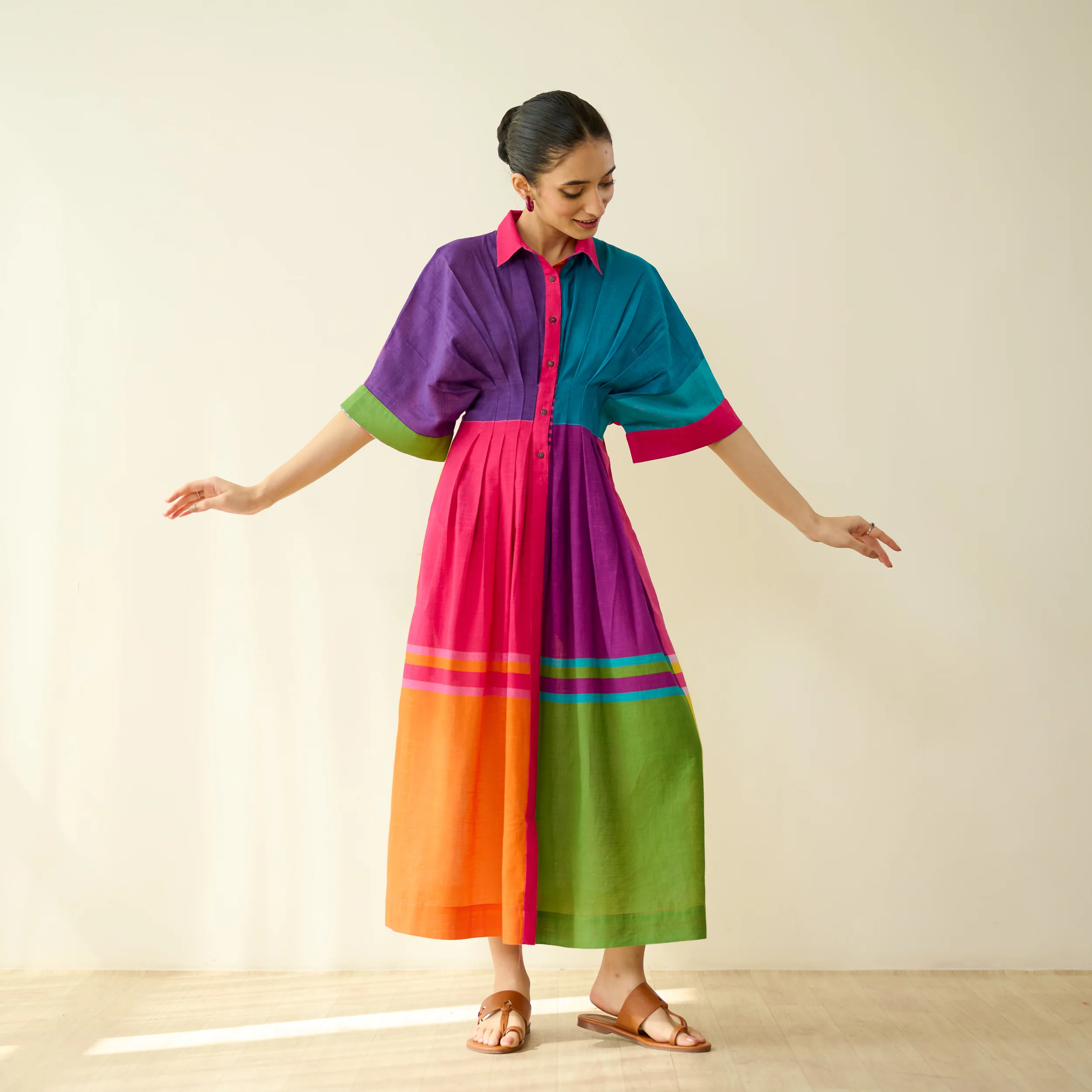 Pop Checks Pure Slub Cotton Dress - Multicolour - Image 6