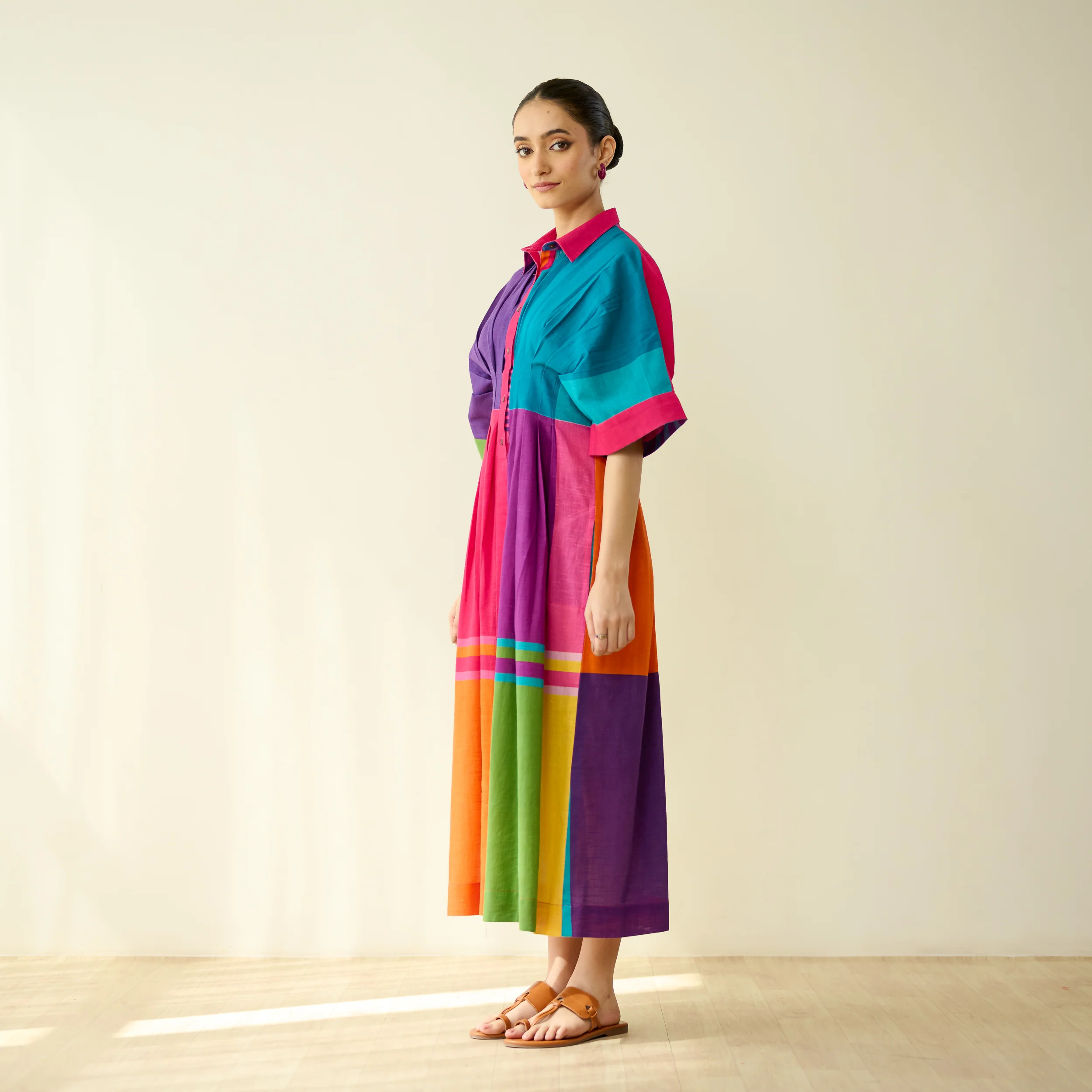 Pop Checks Pure Slub Cotton Dress - Multicolour - Image 7