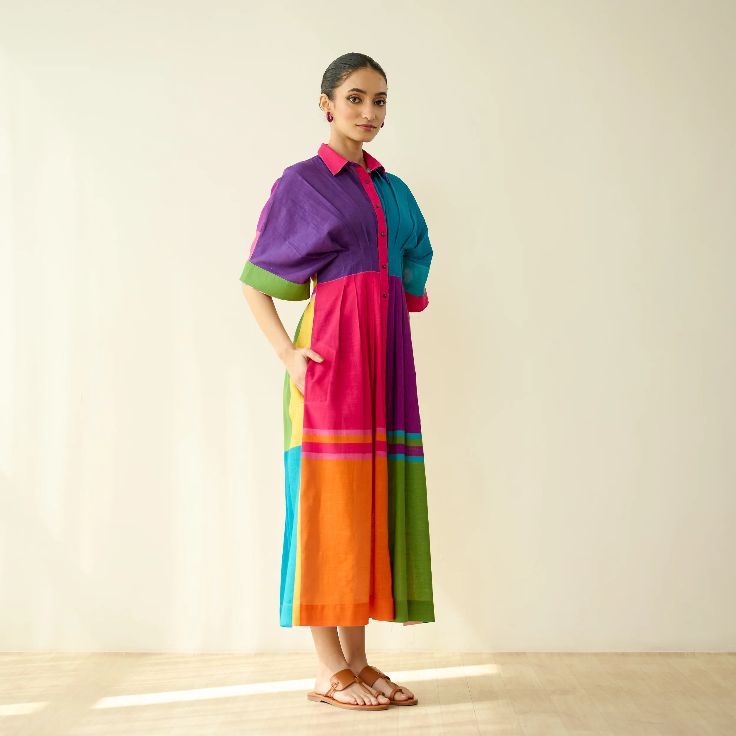 Pop Checks Pure Slub Cotton Dress - Multicolour - Image 8