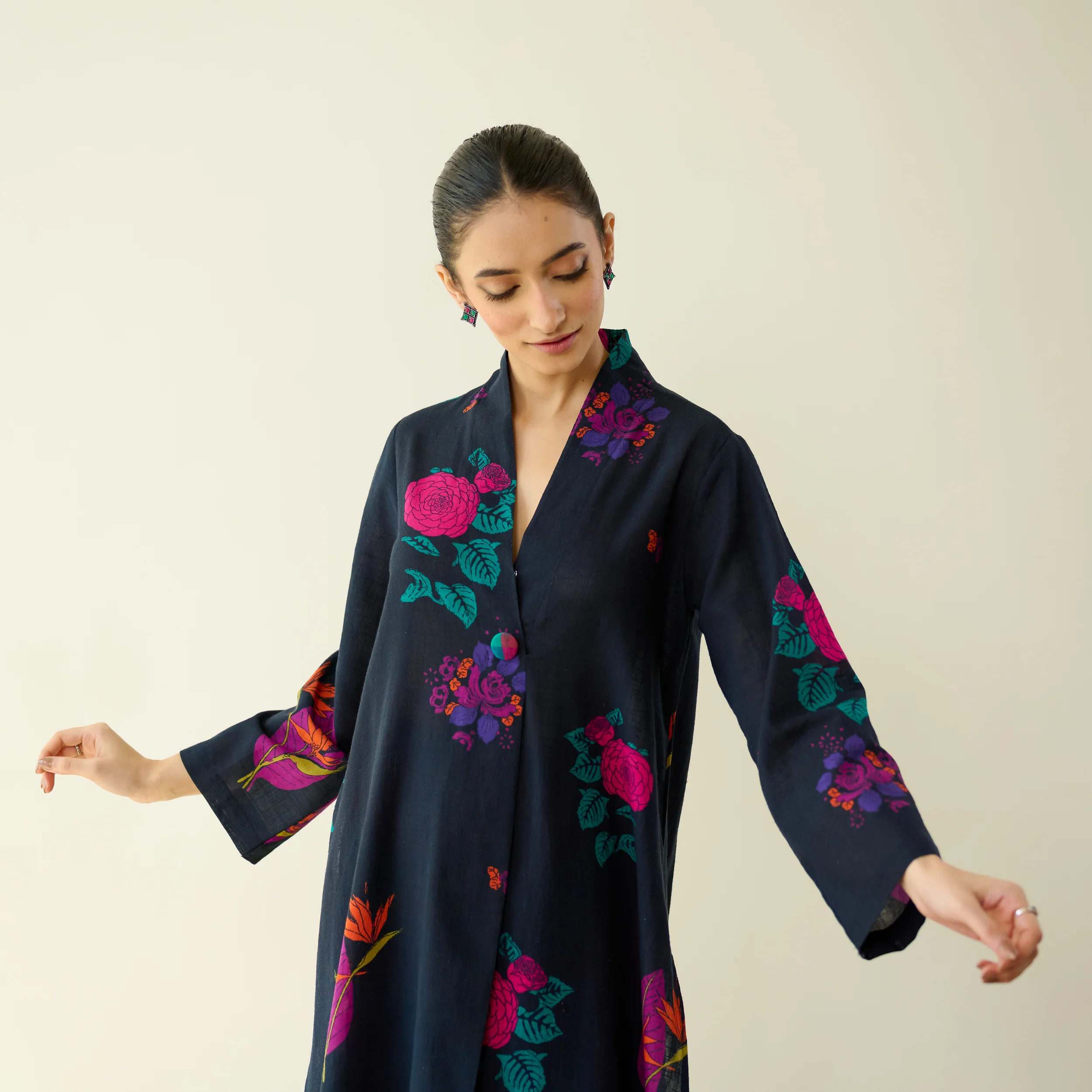 Potpourri Pure Slub Cotton Kurta Set - Black - Image 4