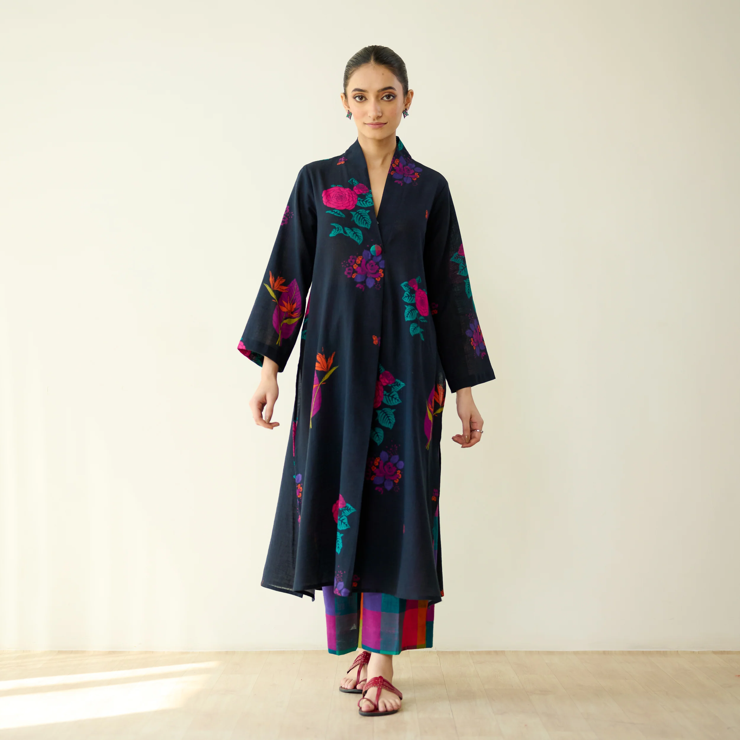 Potpourri Pure Slub Cotton Kurta Set - Black - Image 6