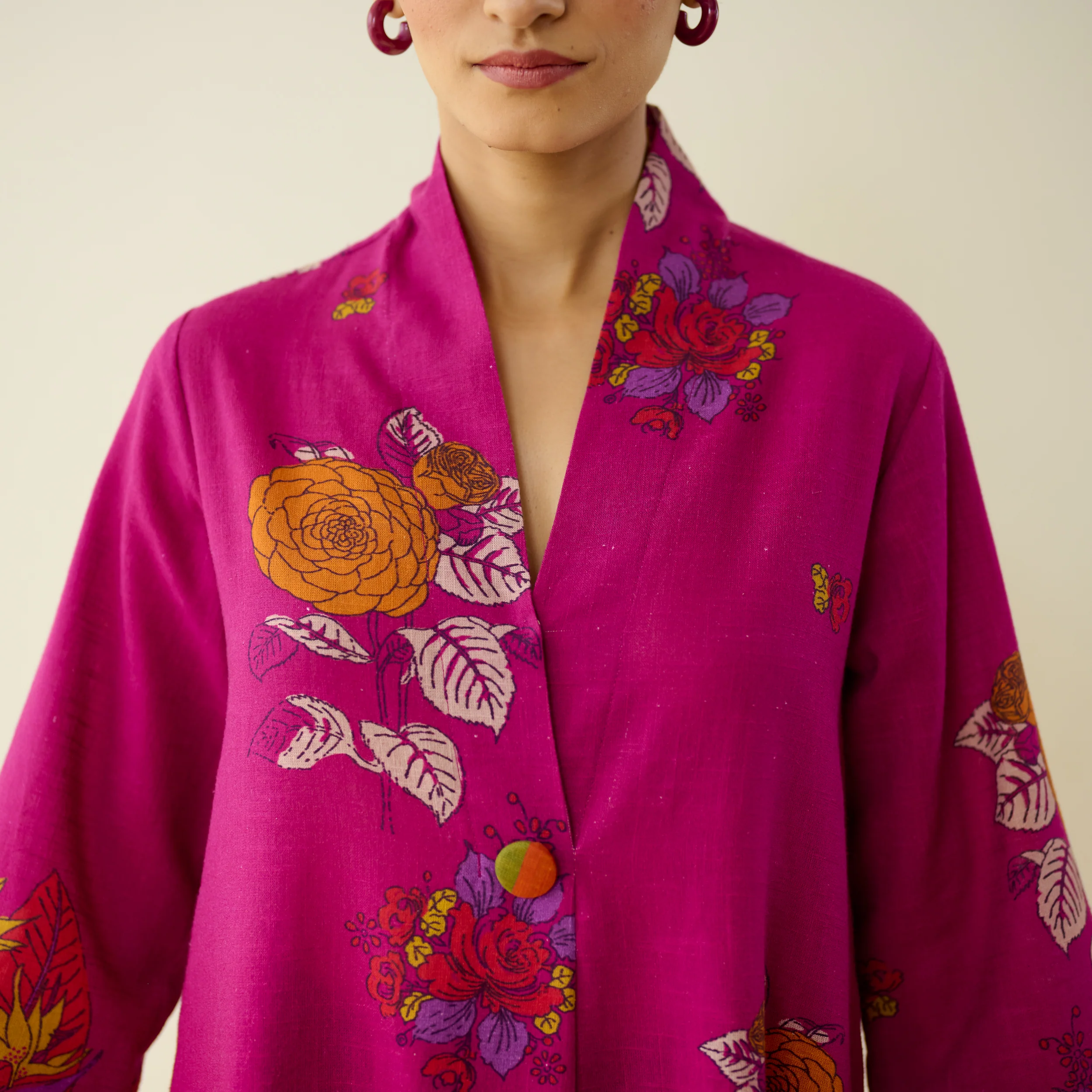 Potpourri Pure Slub Cotton Kurta Set - Fuschia - Image 3