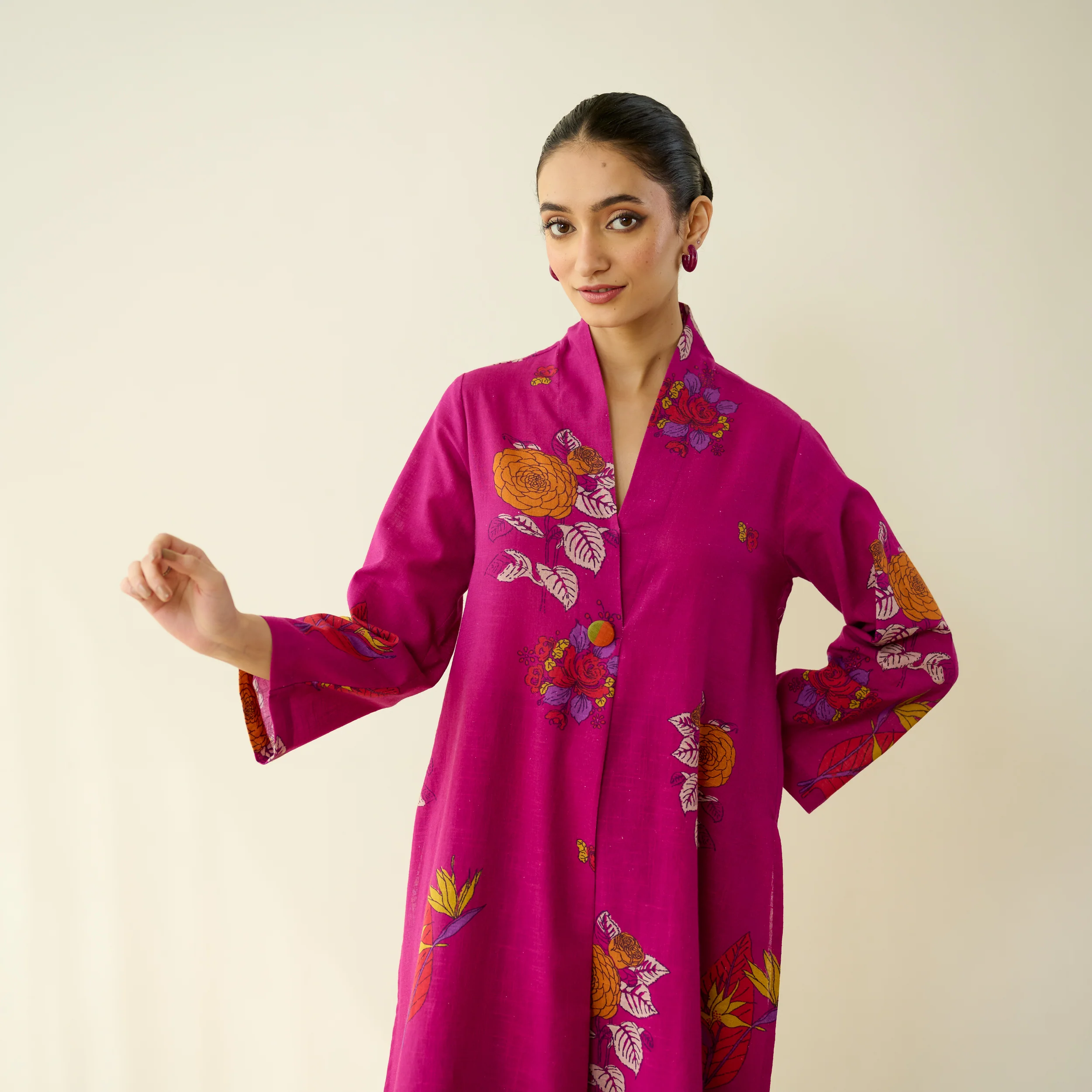 Potpourri Pure Slub Cotton Kurta Set - Fuschia - Image 4