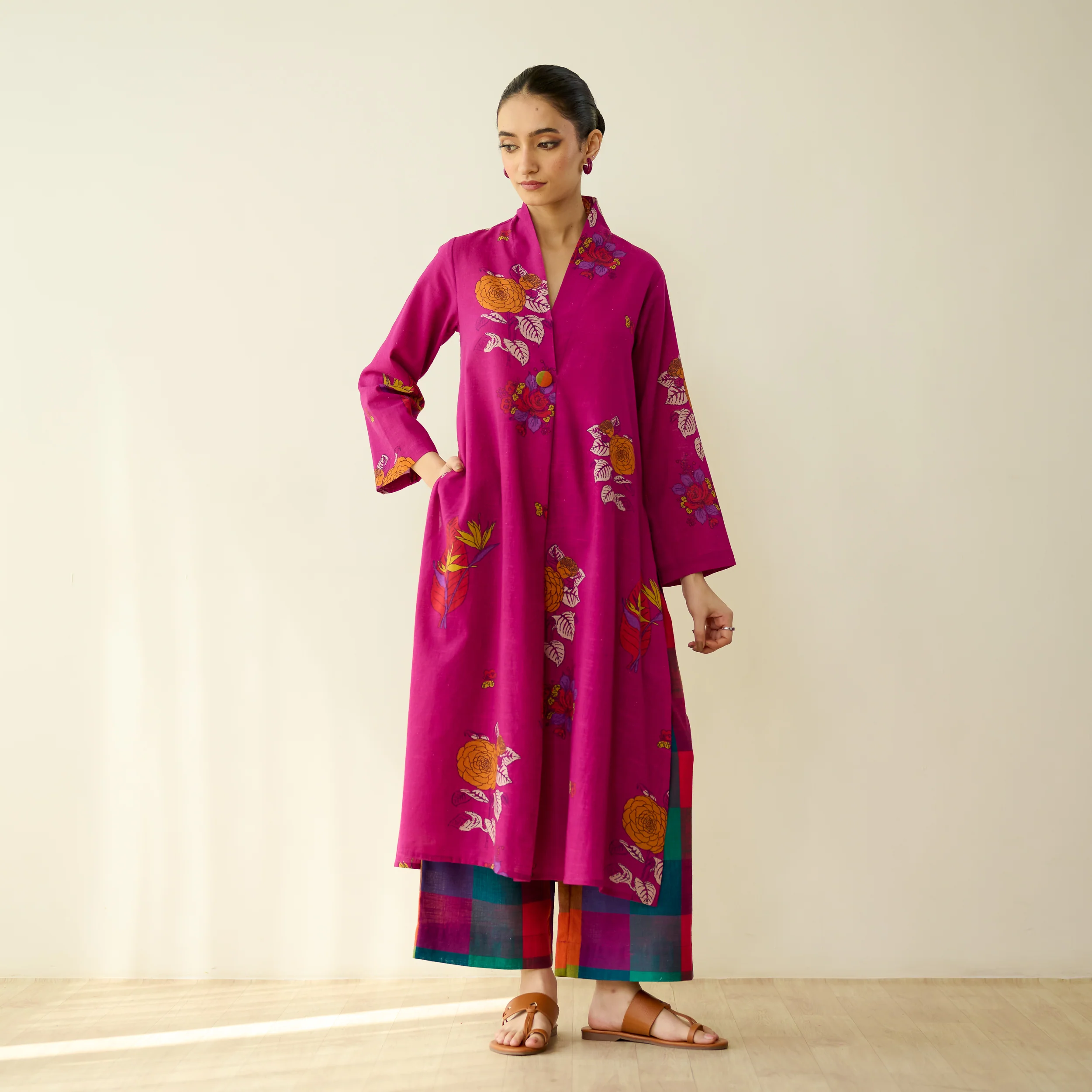 Potpourri Pure Slub Cotton Kurta Set - Fuschia - Image 5
