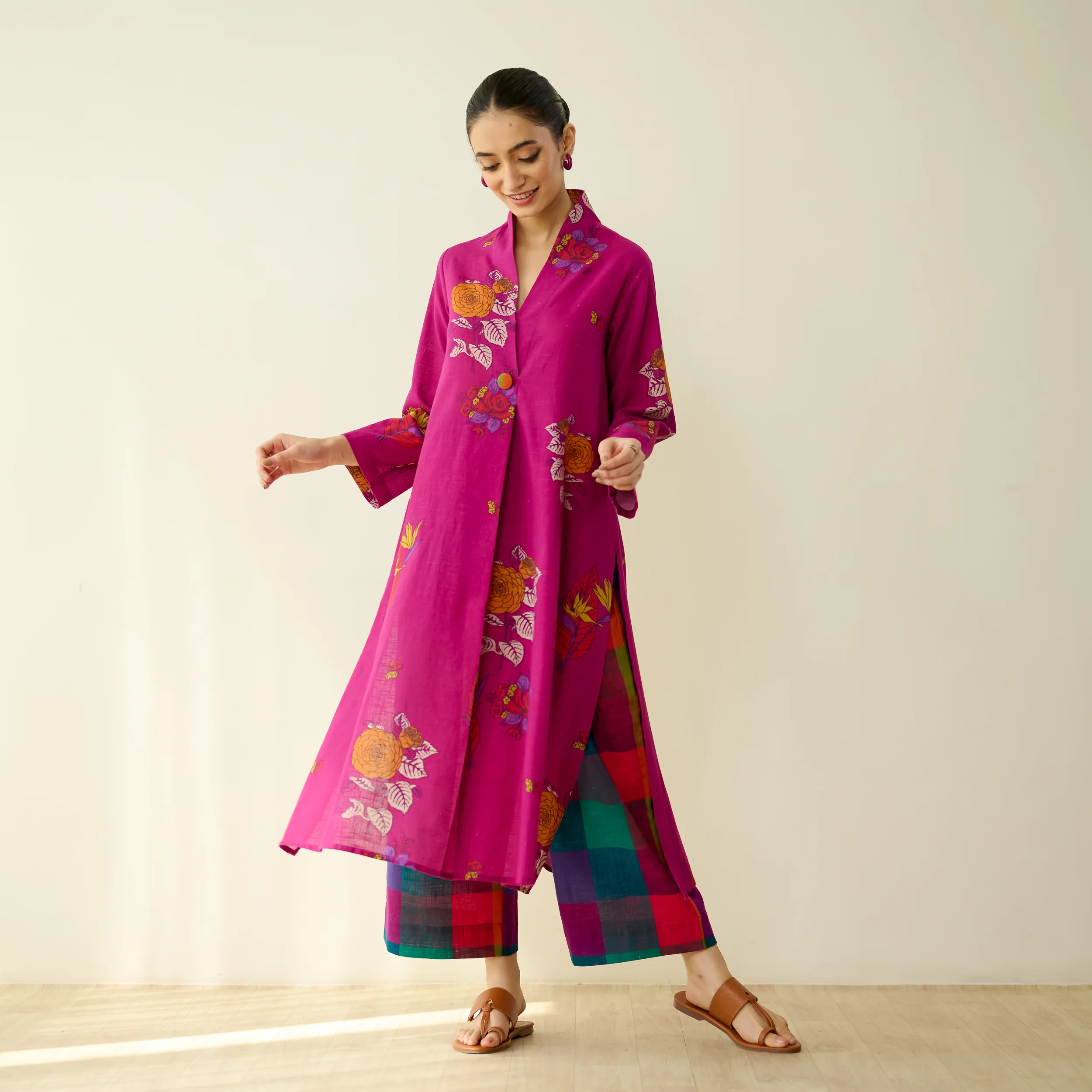 Potpourri Pure Slub Cotton Kurta Set - Fuschia - Image 6