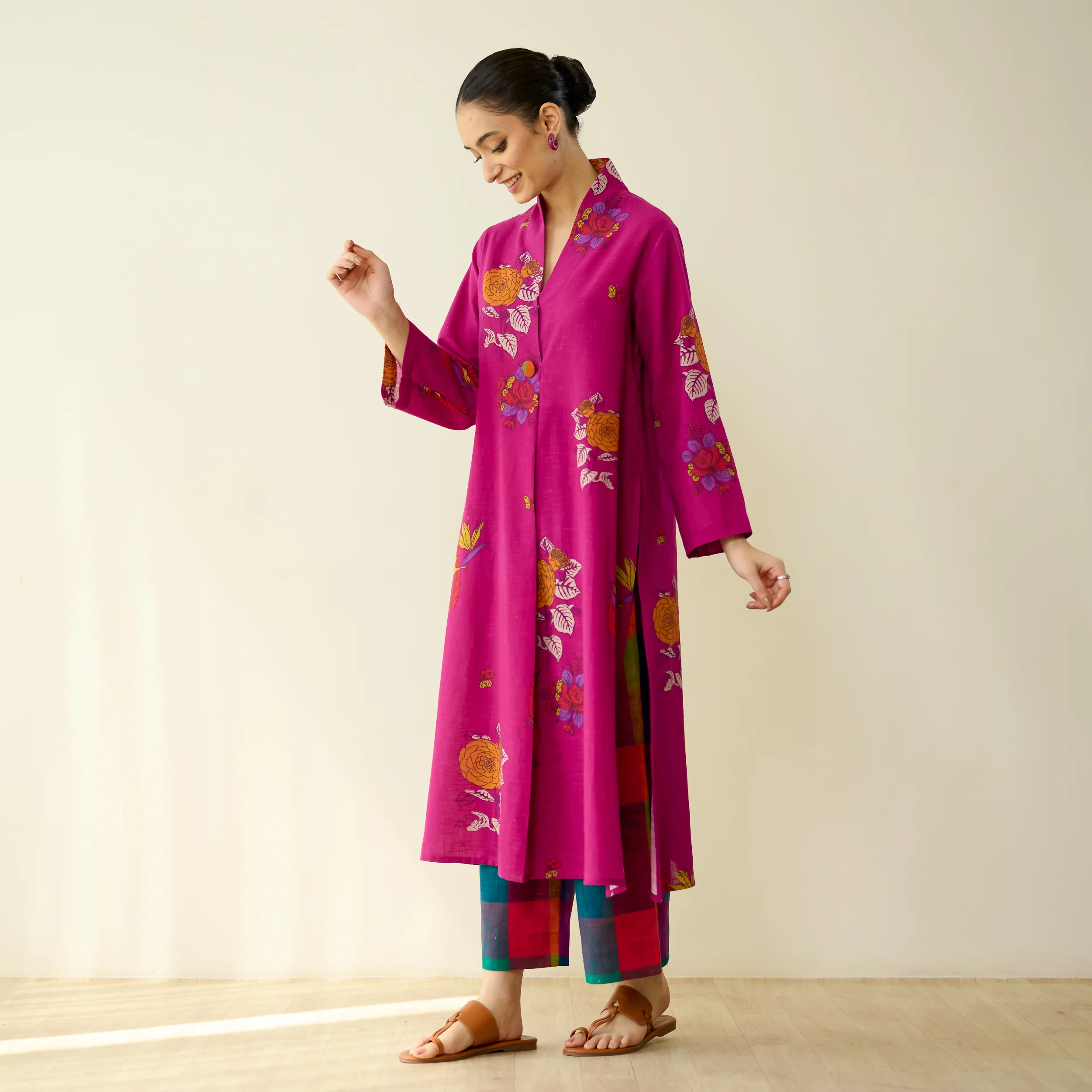 Potpourri Pure Slub Cotton Kurta Set - Fuschia - Image 7