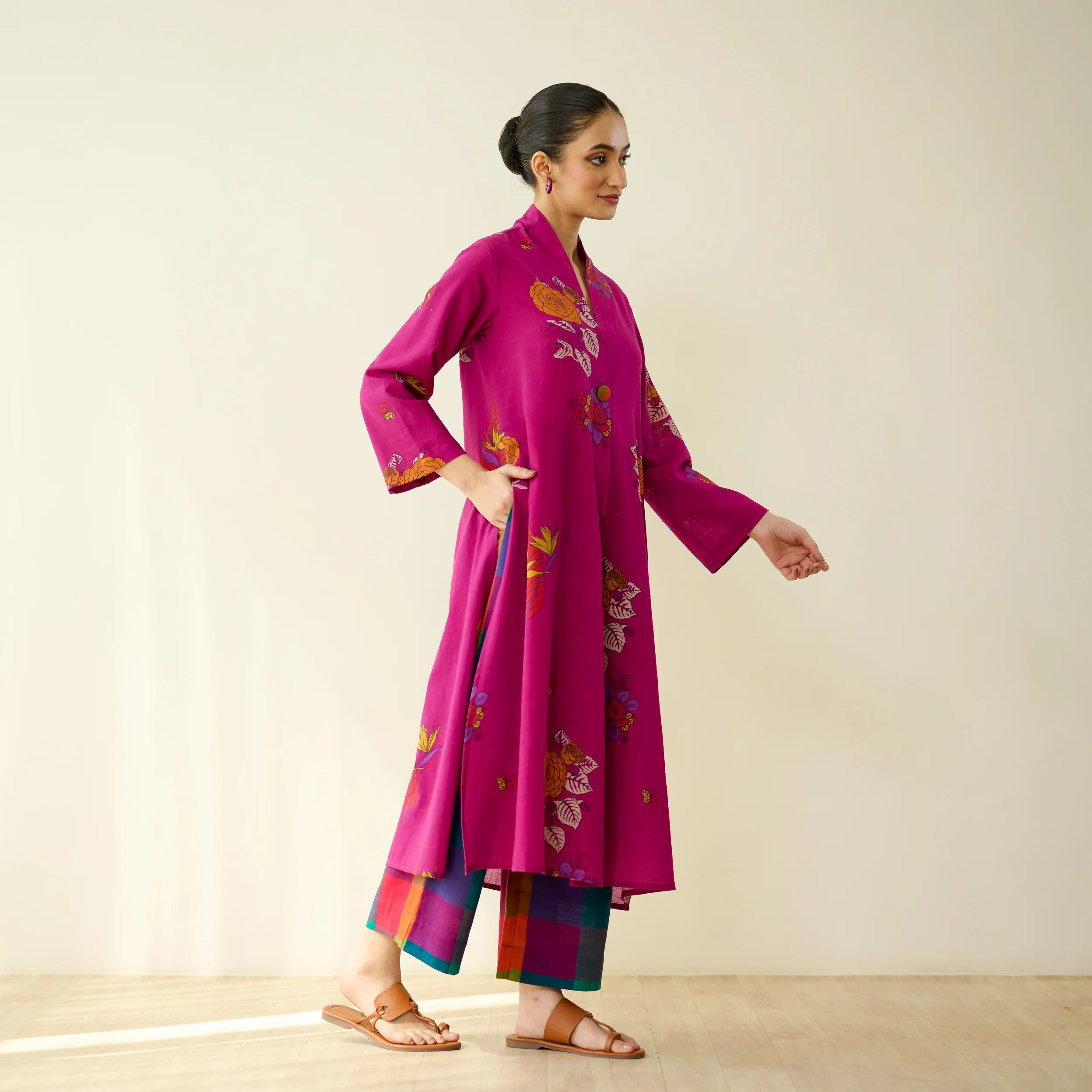 Potpourri Pure Slub Cotton Kurta Set - Fuschia - Image 8