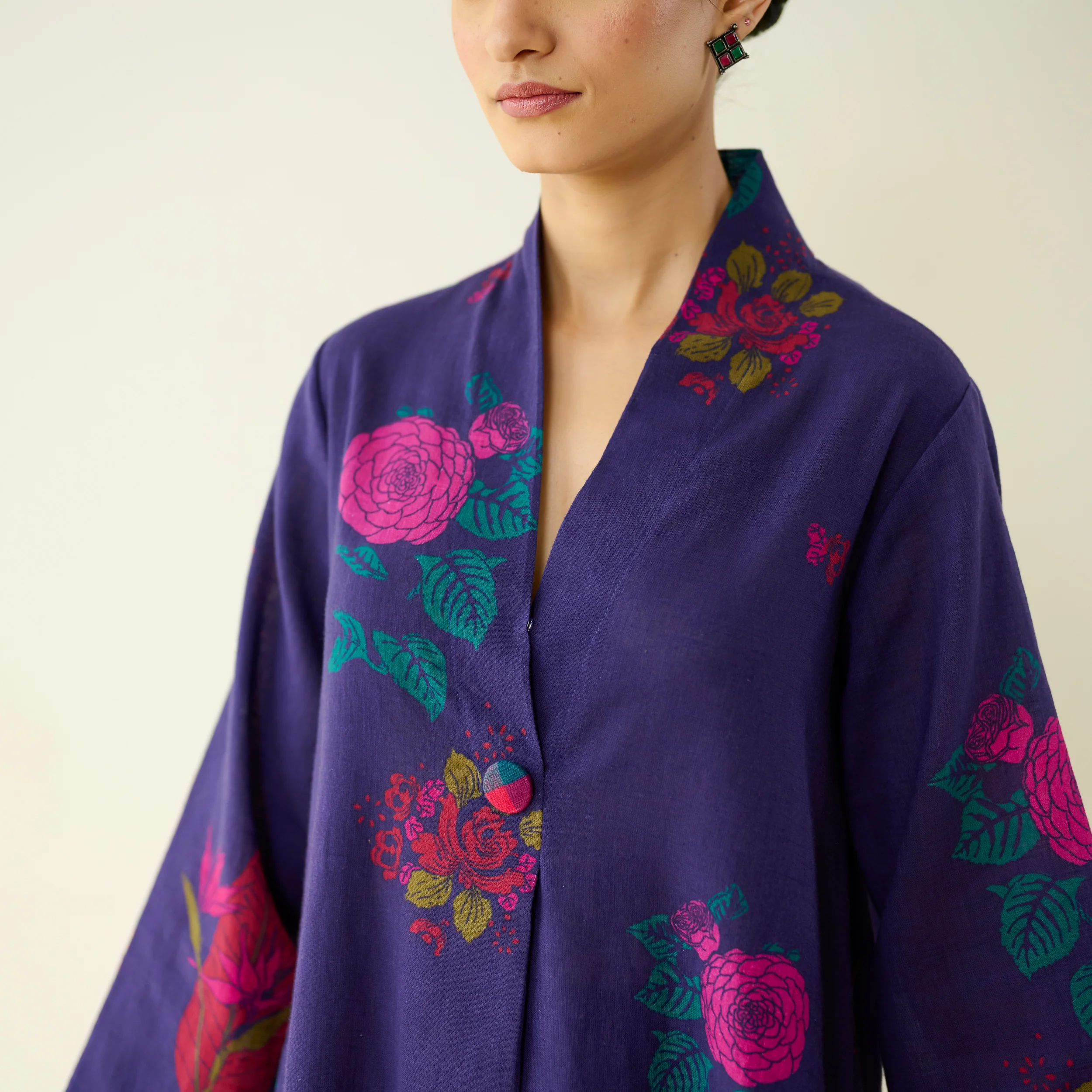Potpourri Pure Slub Cotton Kurta Set - Violet - Image 3