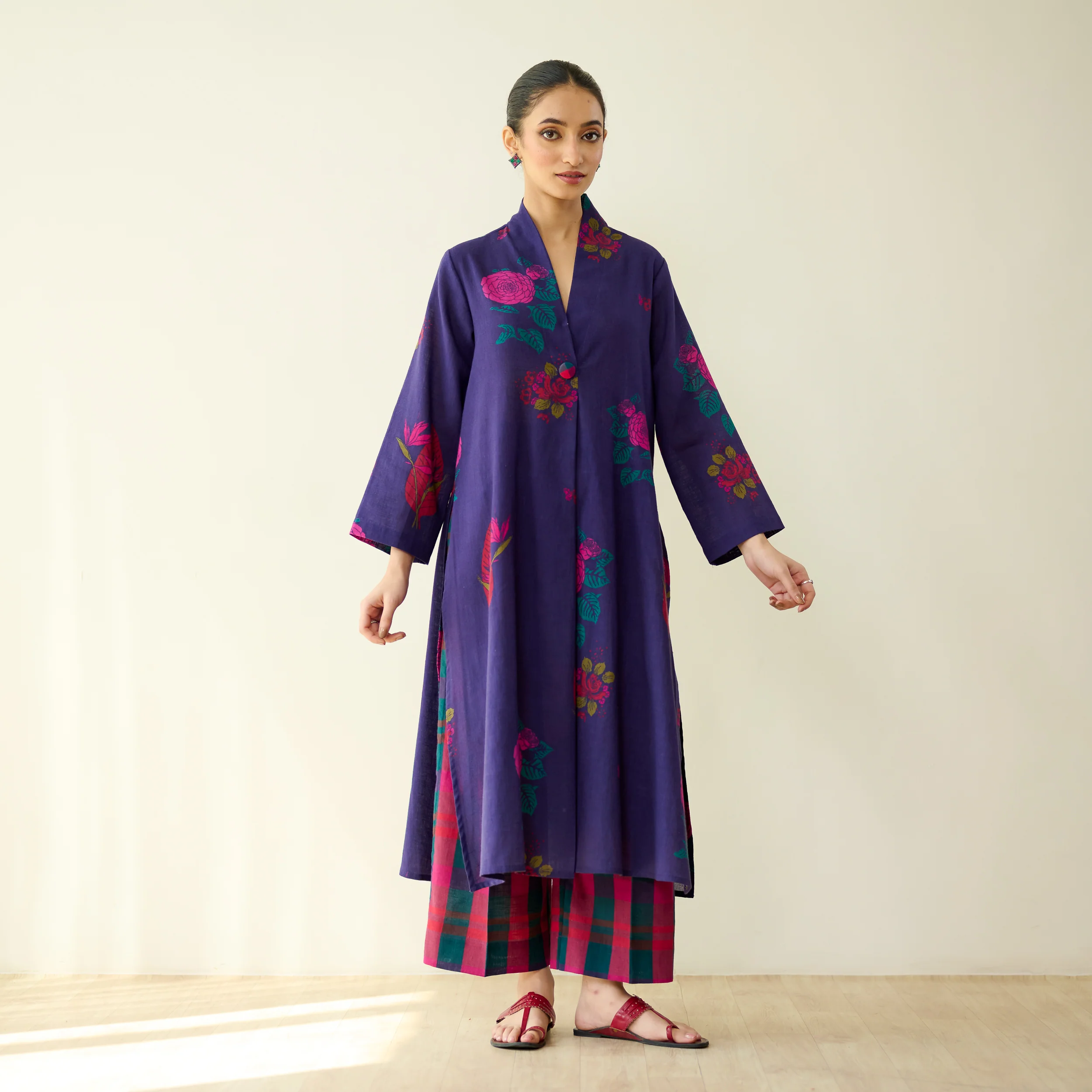 Potpourri Pure Slub Cotton Kurta Set - Violet - Image 4