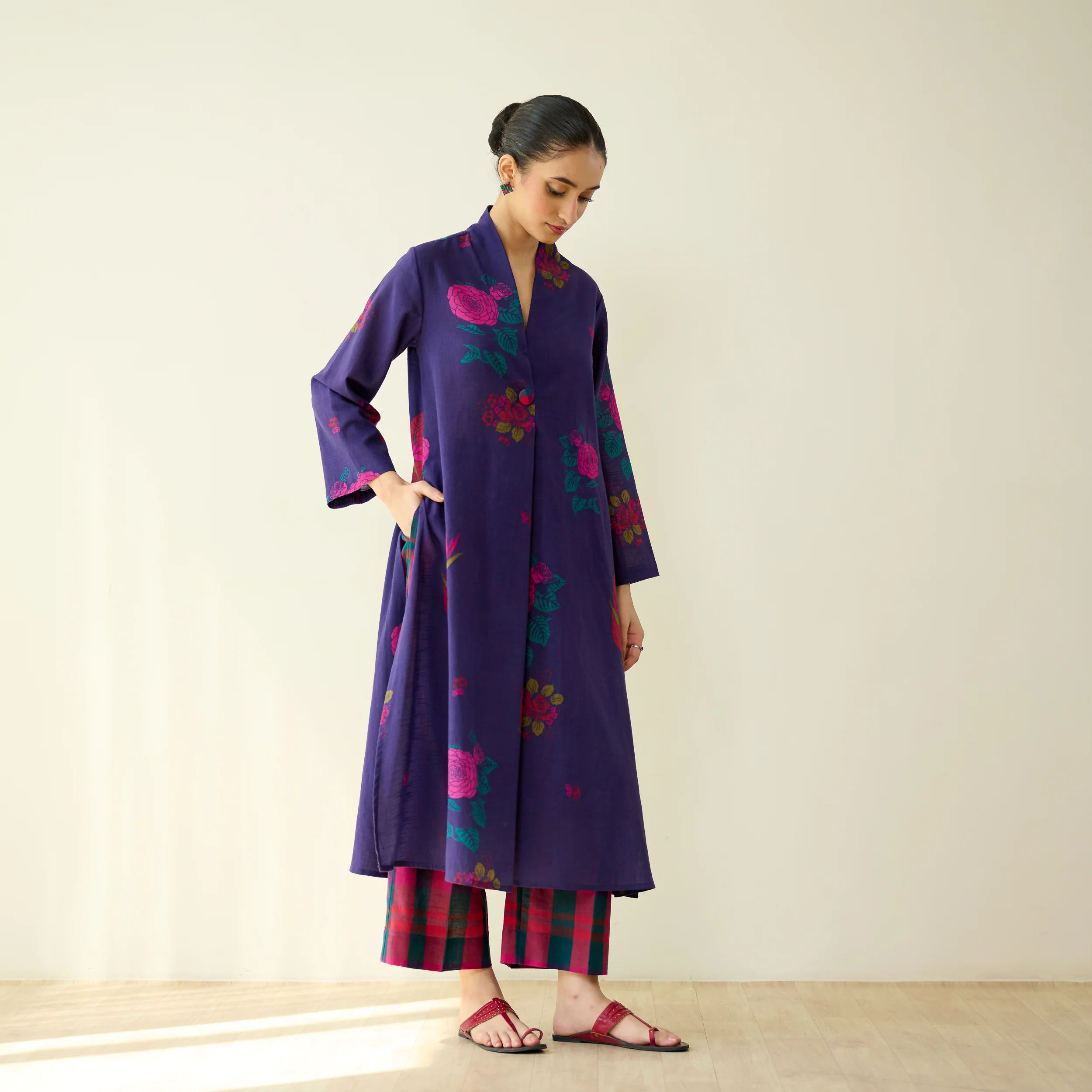 Potpourri Pure Slub Cotton Kurta Set - Violet - Image 9
