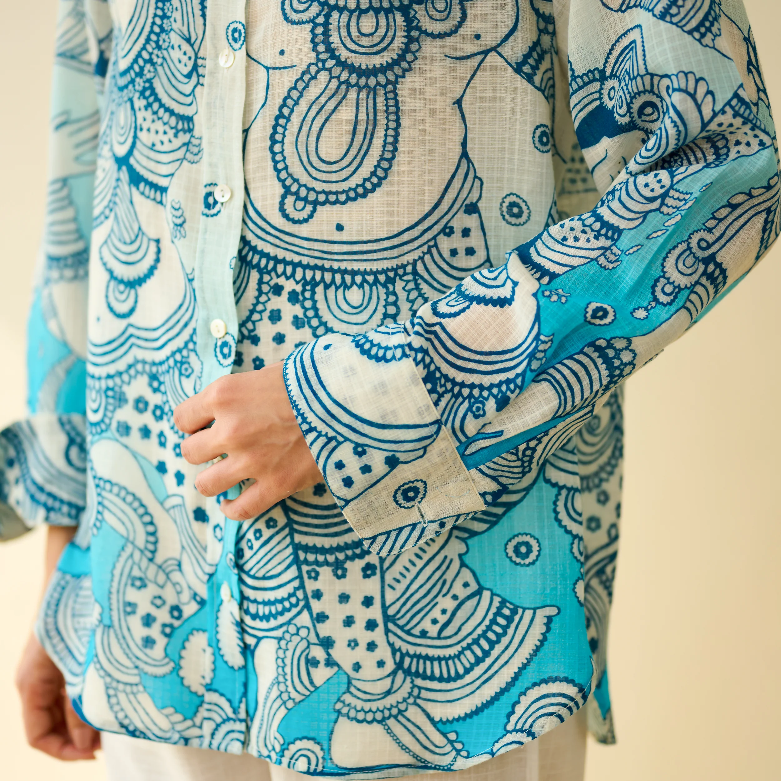 Raga Kota Doria Cotton Shirt - Asmani Blue - Image 4