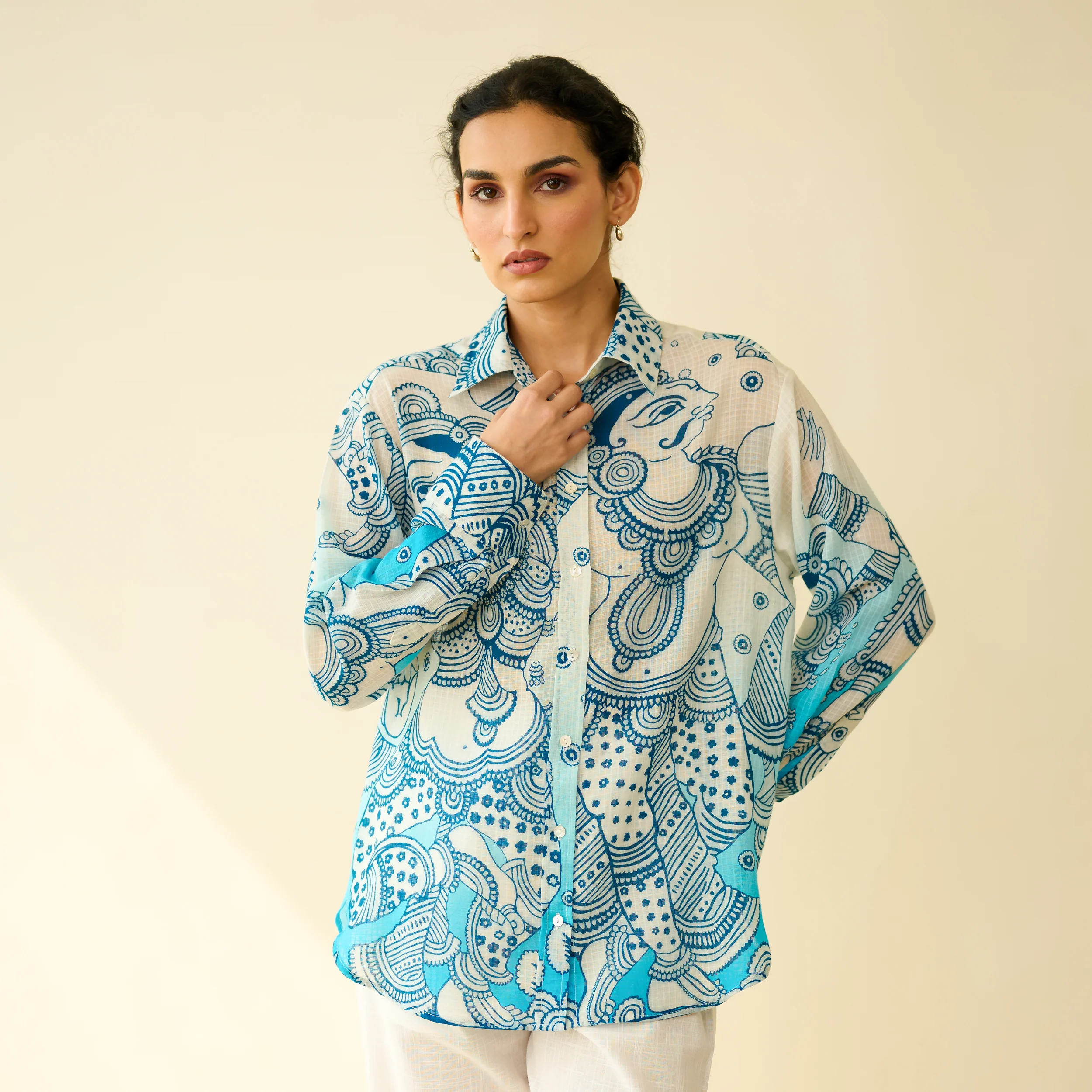 Raga Kota Doria Cotton Shirt - Asmani Blue - Image 5