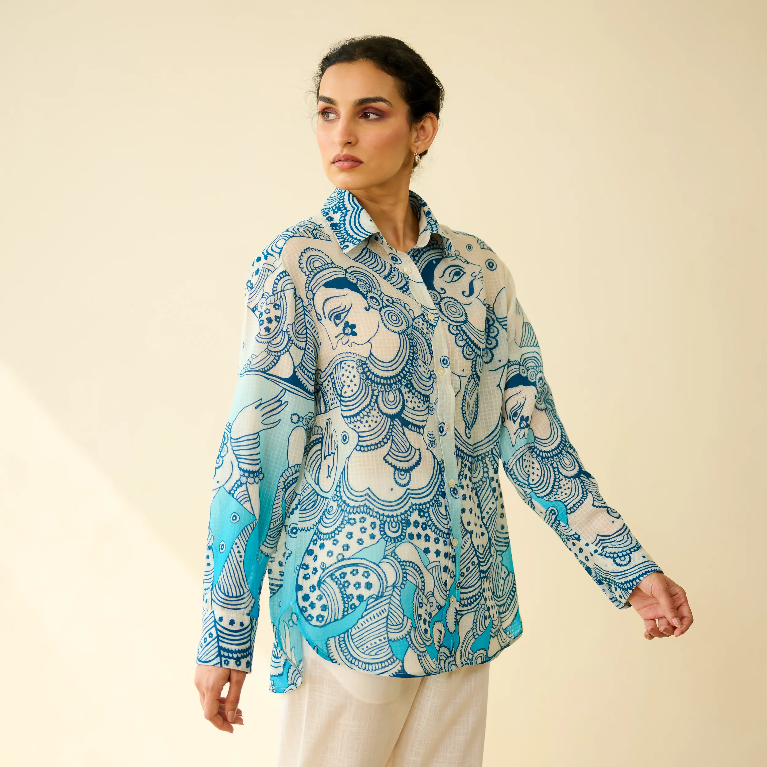 Raga Kota Doria Cotton Shirt - Asmani Blue - Image 7