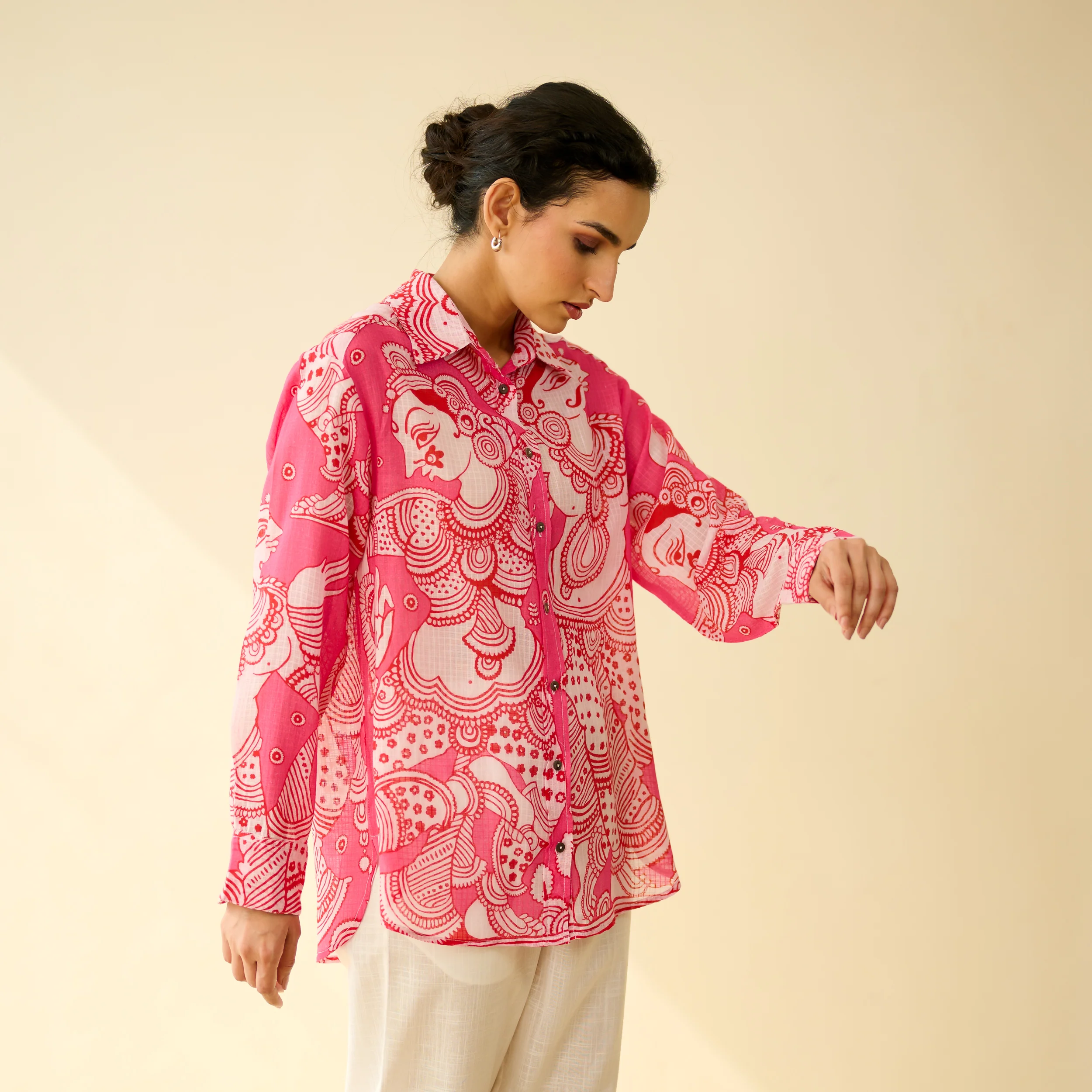Raga Kota Doria Cotton Shirt - Pink - Image 7