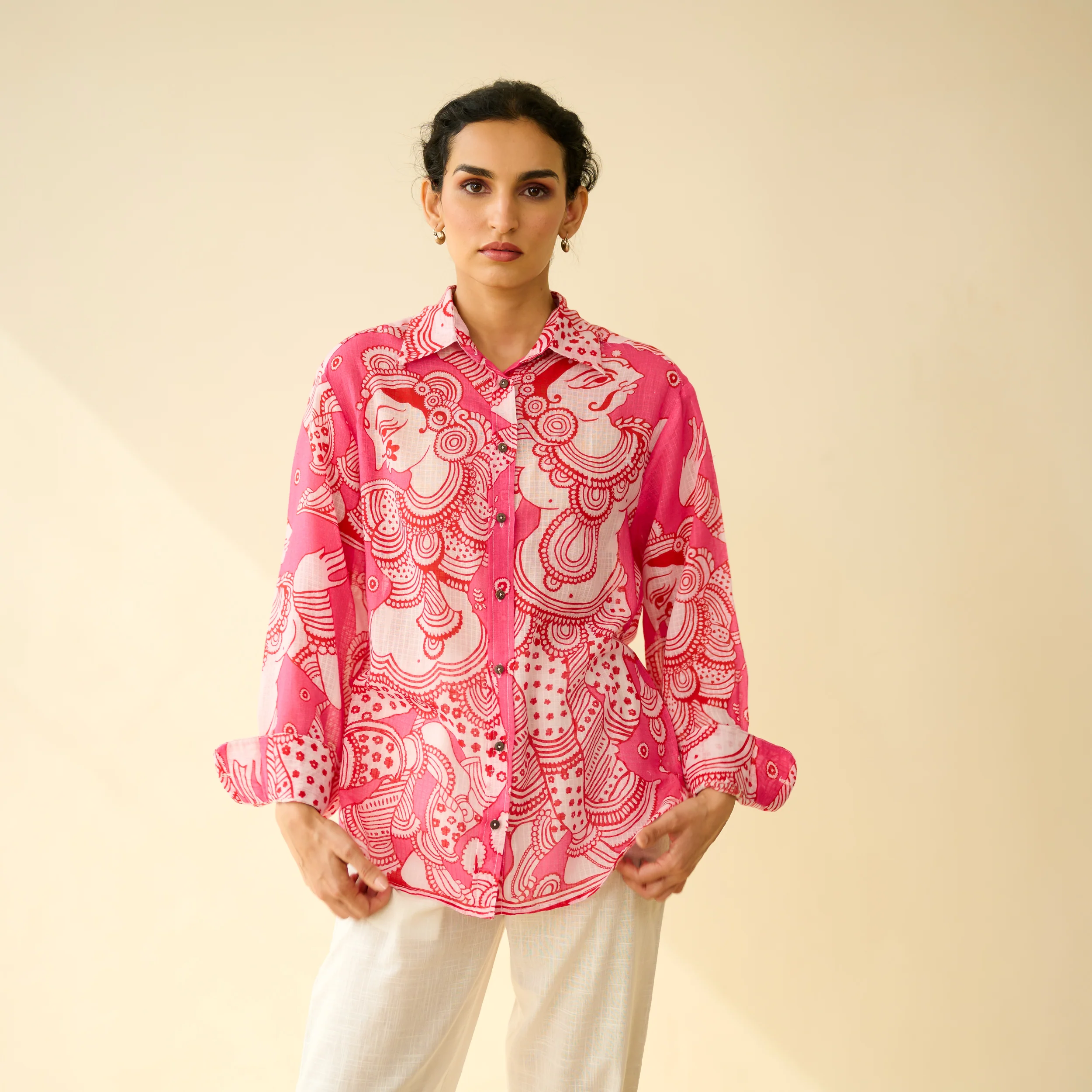 Raga Kota Doria Cotton Shirt - Pink - Image 8