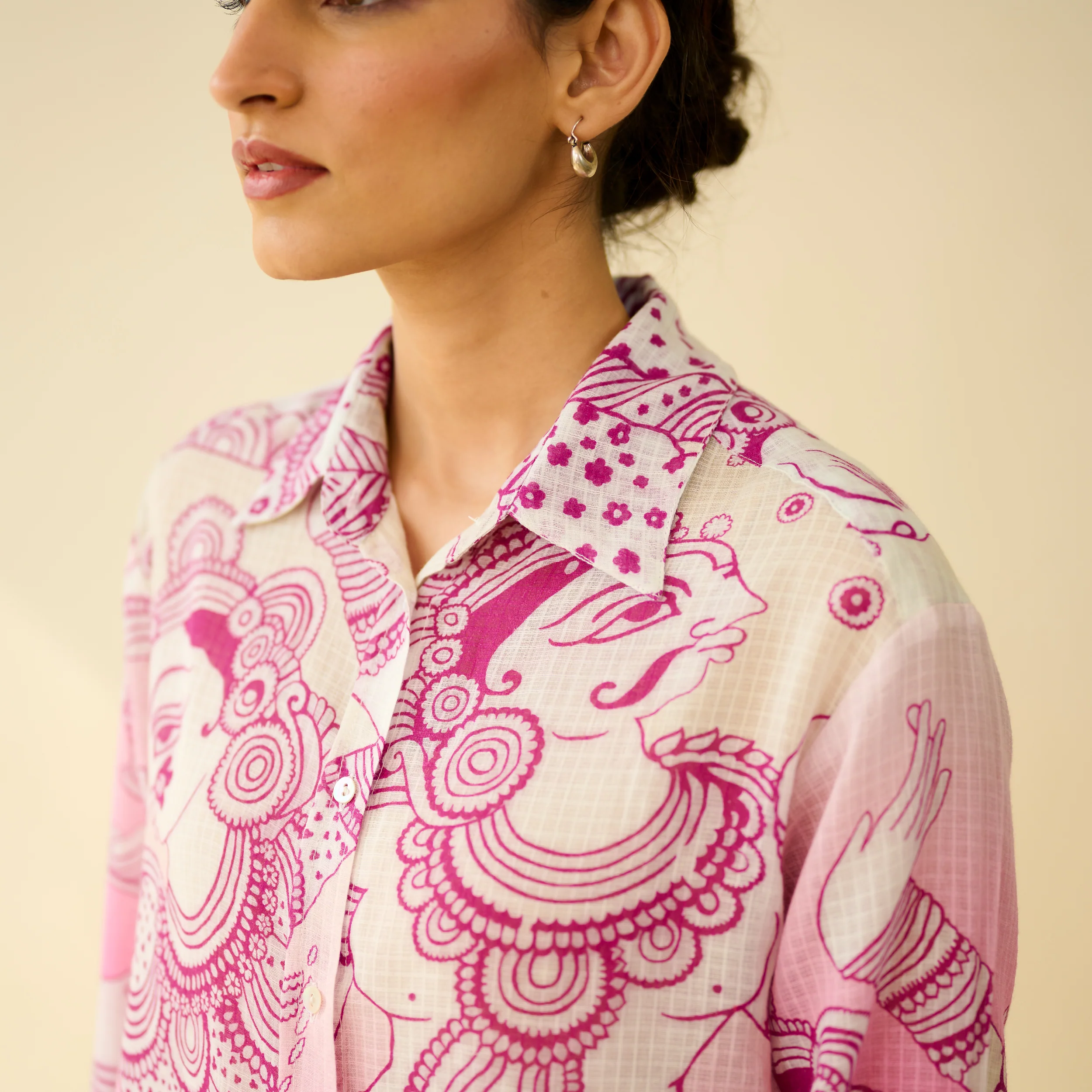 Raga Kota Doria Cotton Shirt - Pink Ombre - Image 3